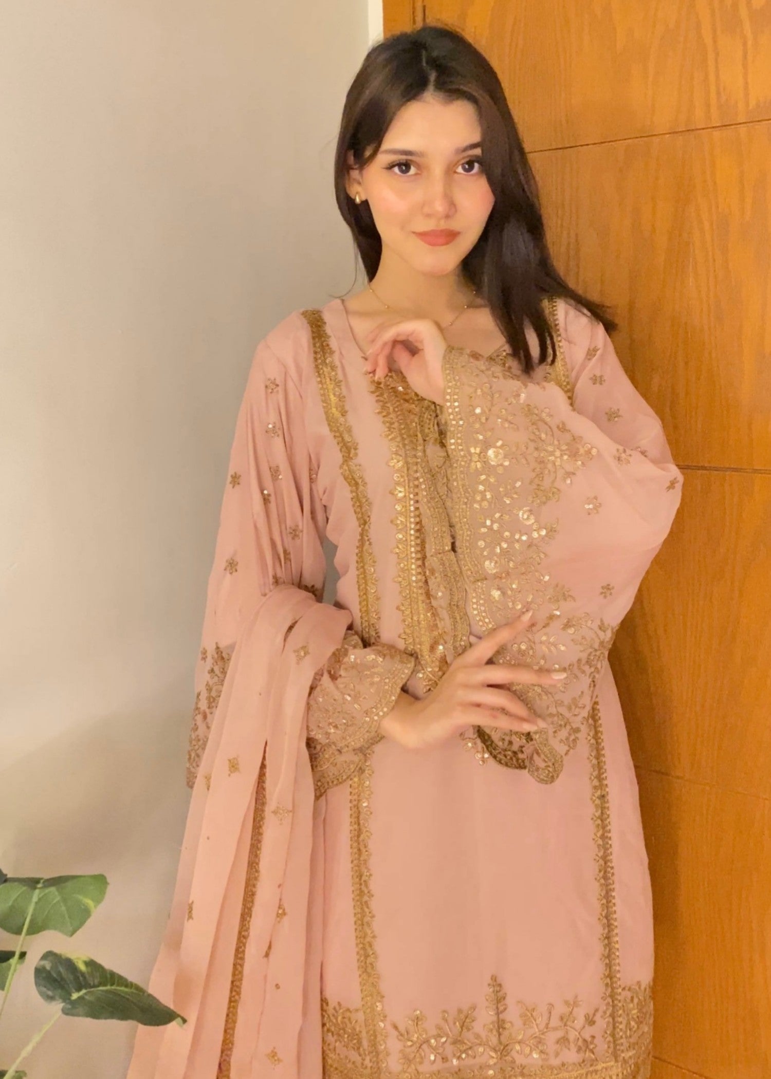 chiffon Gharara in Tea rose pink