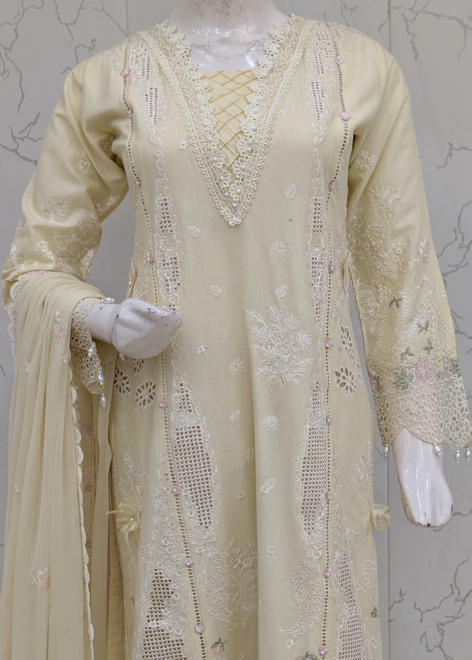 cotton Kurta Set in Light yellow