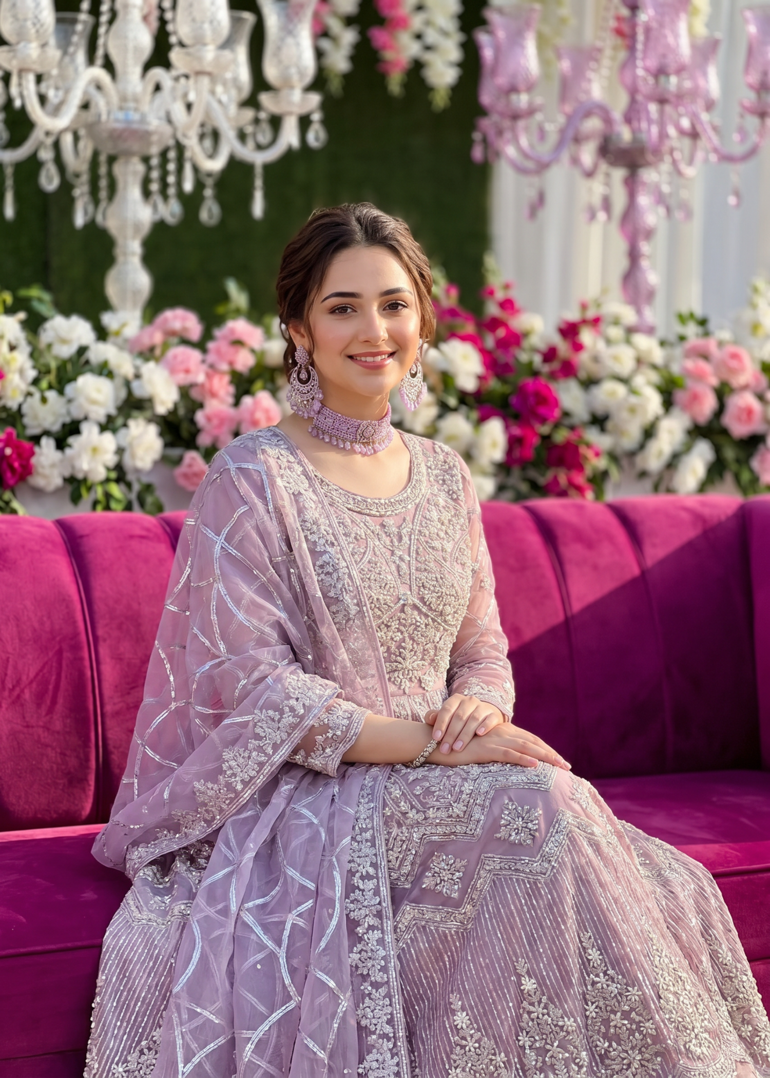 organza Pishwas in Lilac