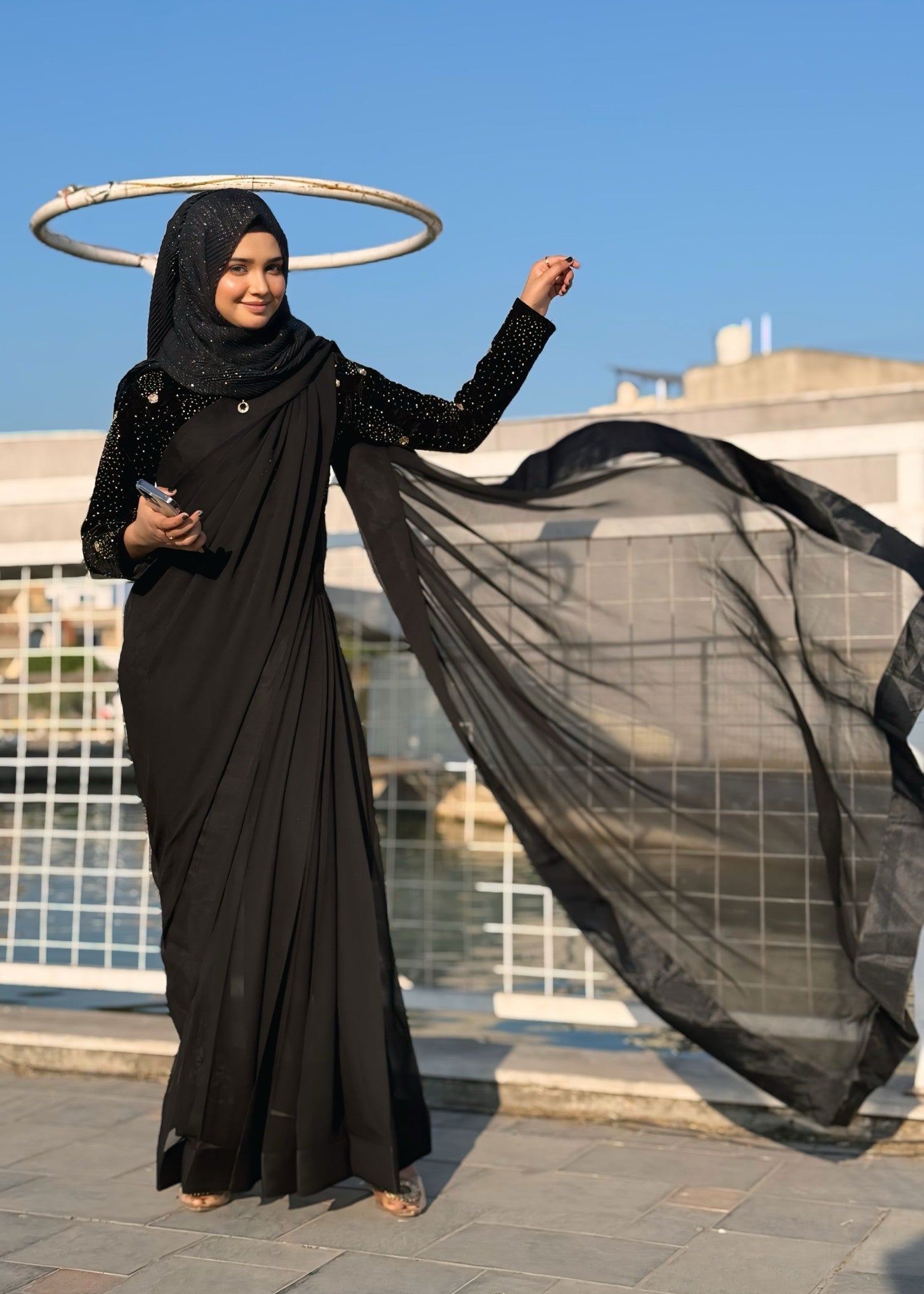 velvet Saree in Black