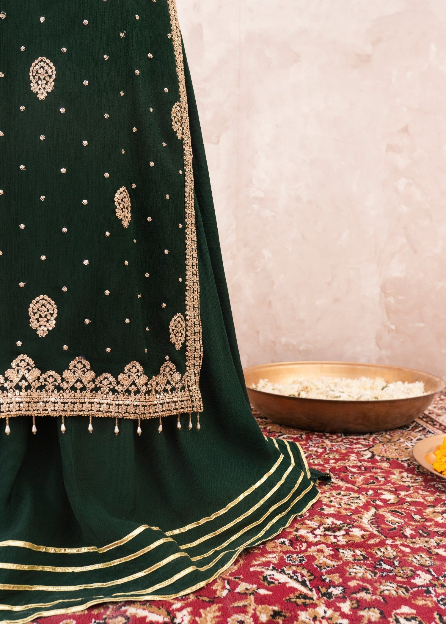 chiffon Lehenga in Dark green