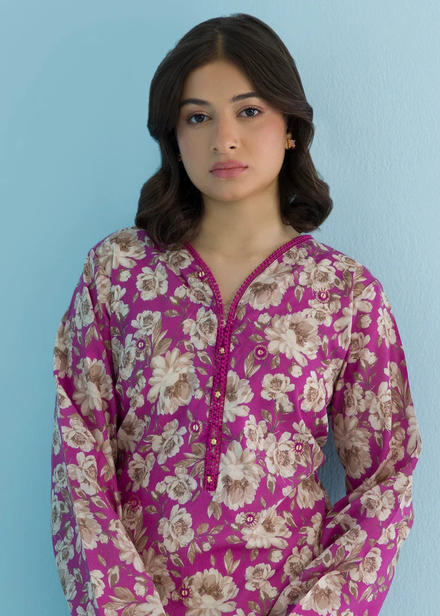 lawn Kurti in Magenta
