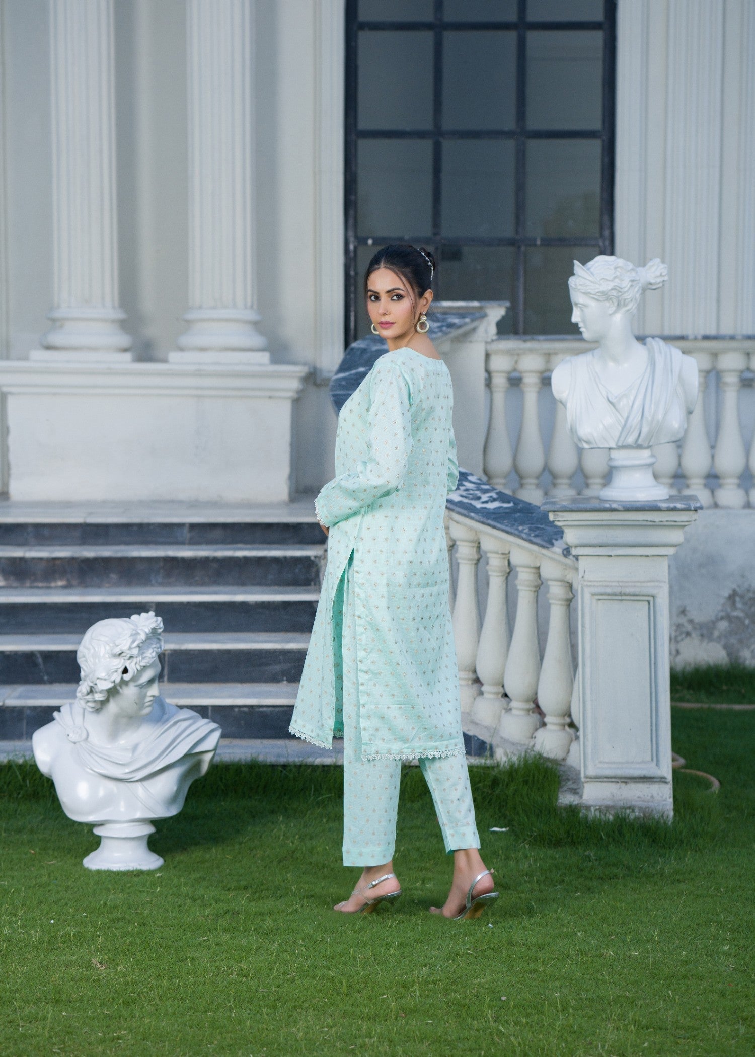 brochea jacquard Co Ord Sets in Ice blue