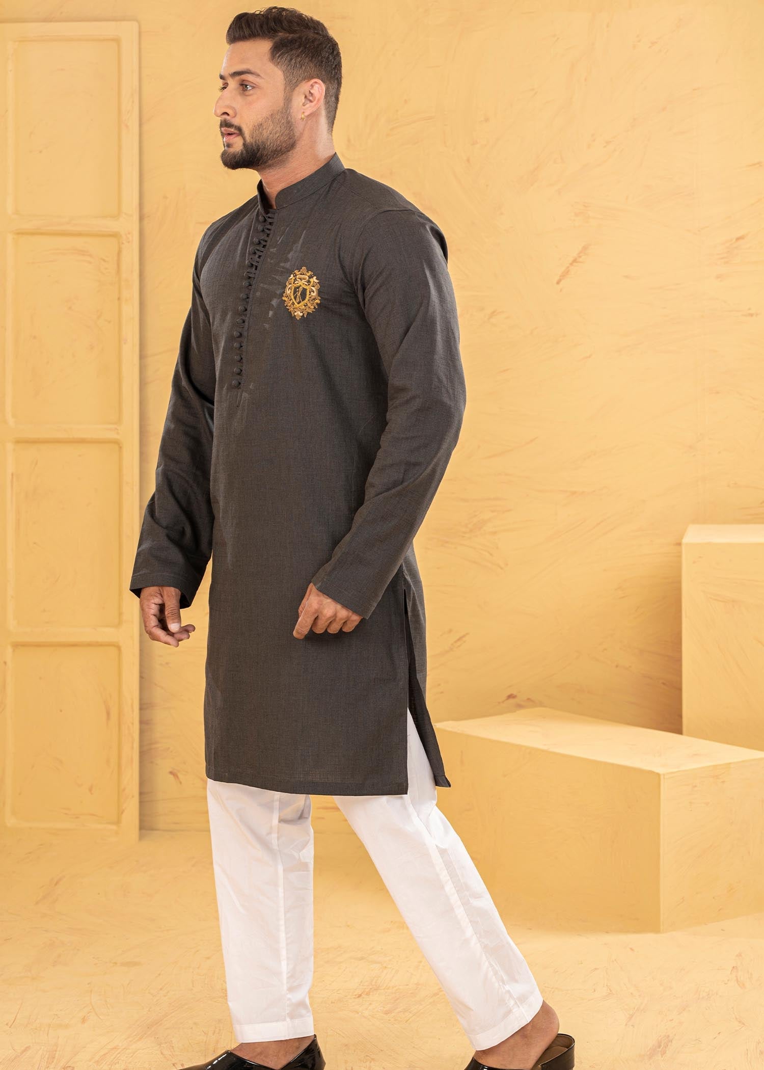 cotton linen Kurta in Dark grey