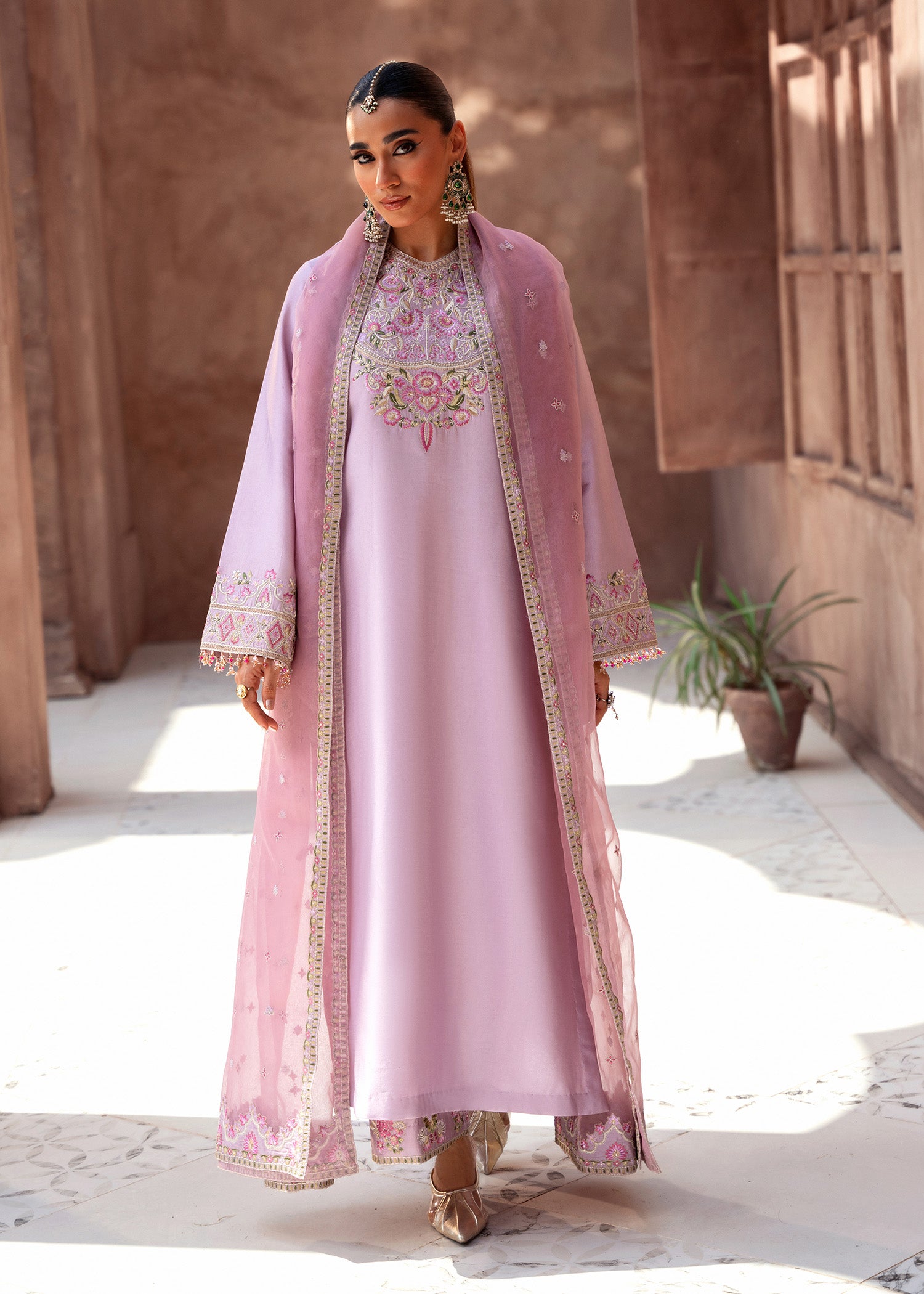tussar silk Kurta Set in Lavender pink
