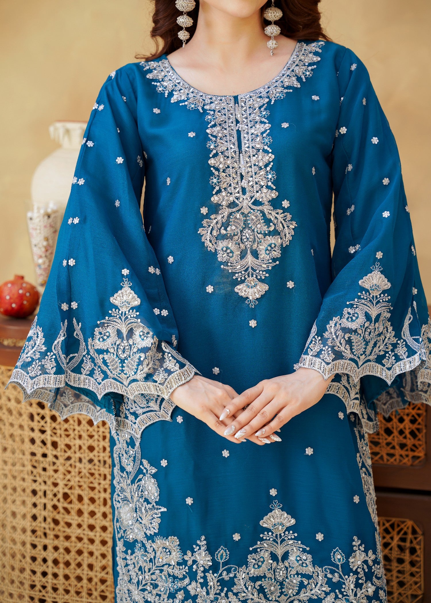 chiffon Gharara in Sapphire blue