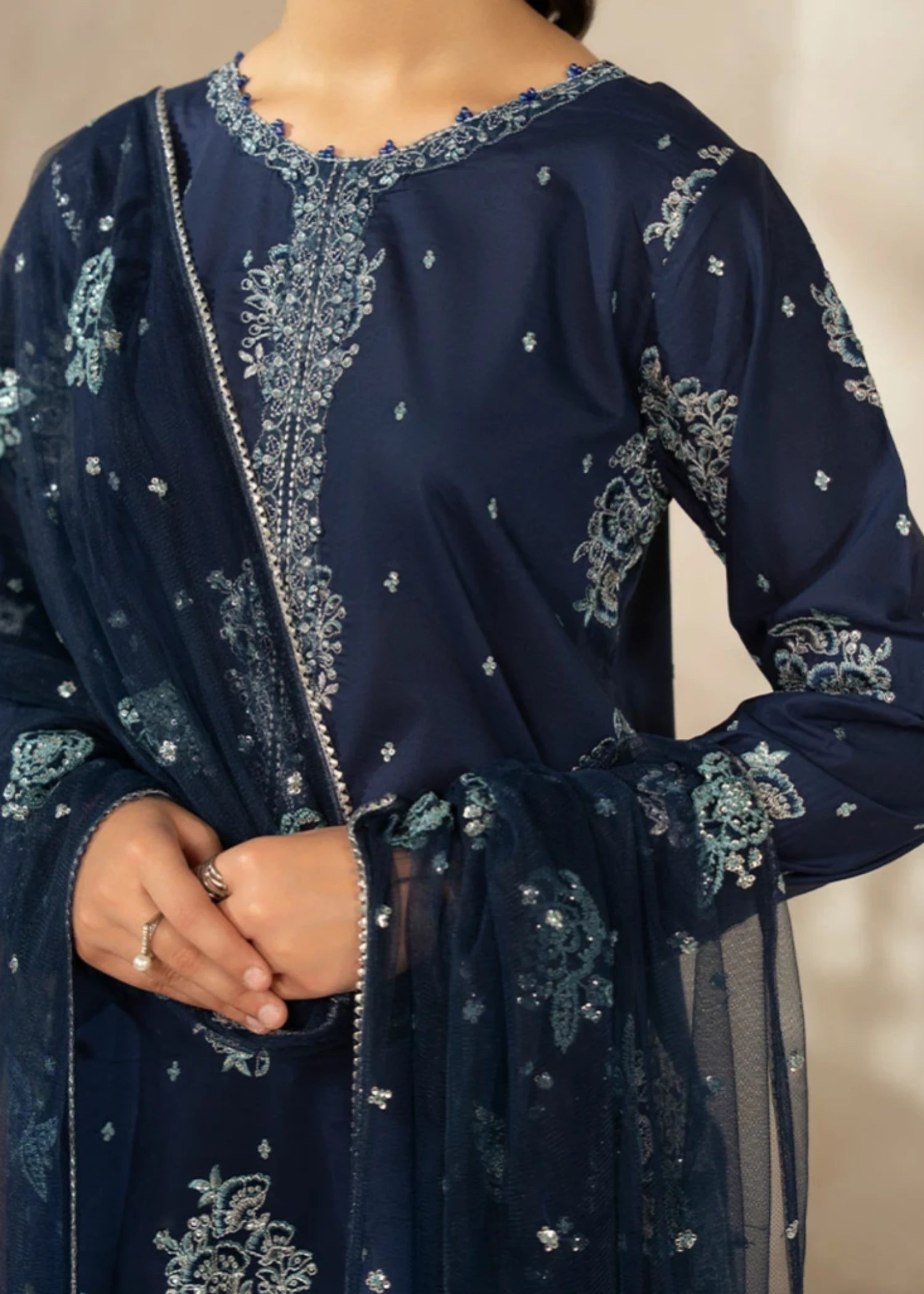 cambric Gharara in Navy blue
