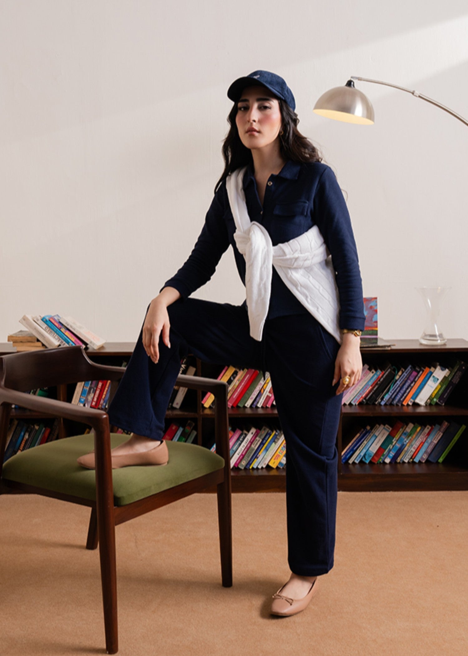 interlock knit Trousers in Navy blue