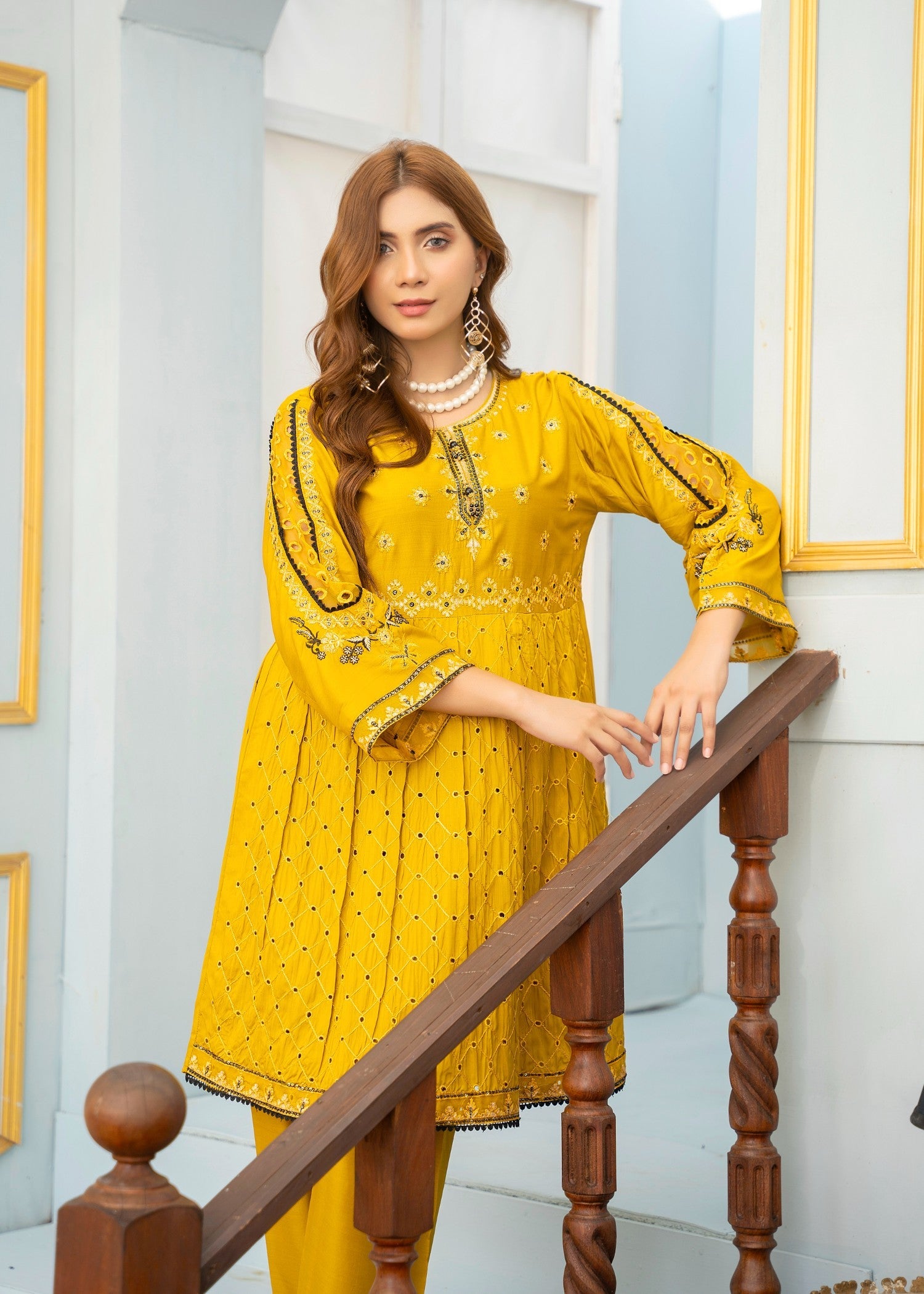 viscose Short Frock in Yellow