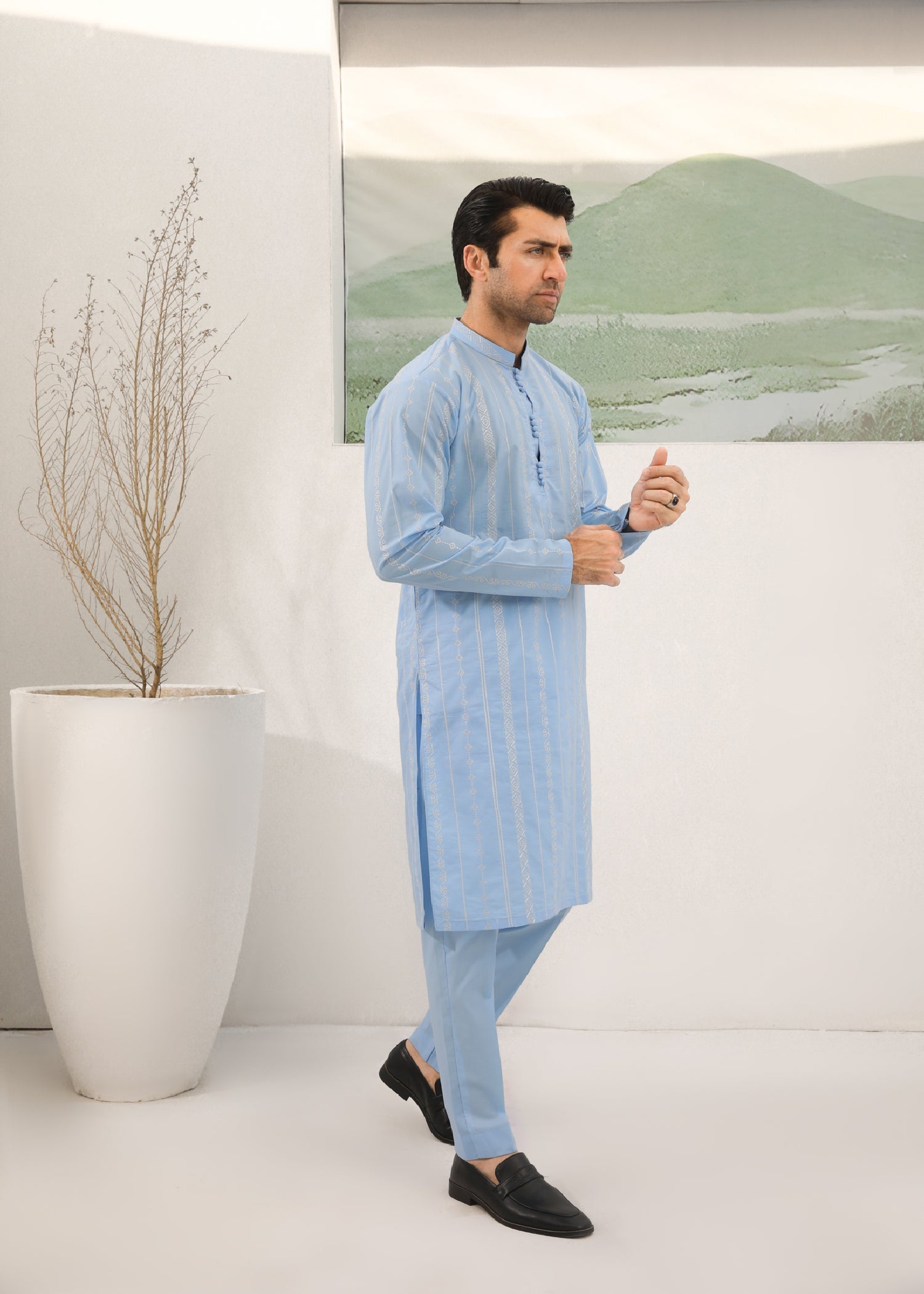 cotton Kurta Set in Sky blue by Muraqsh