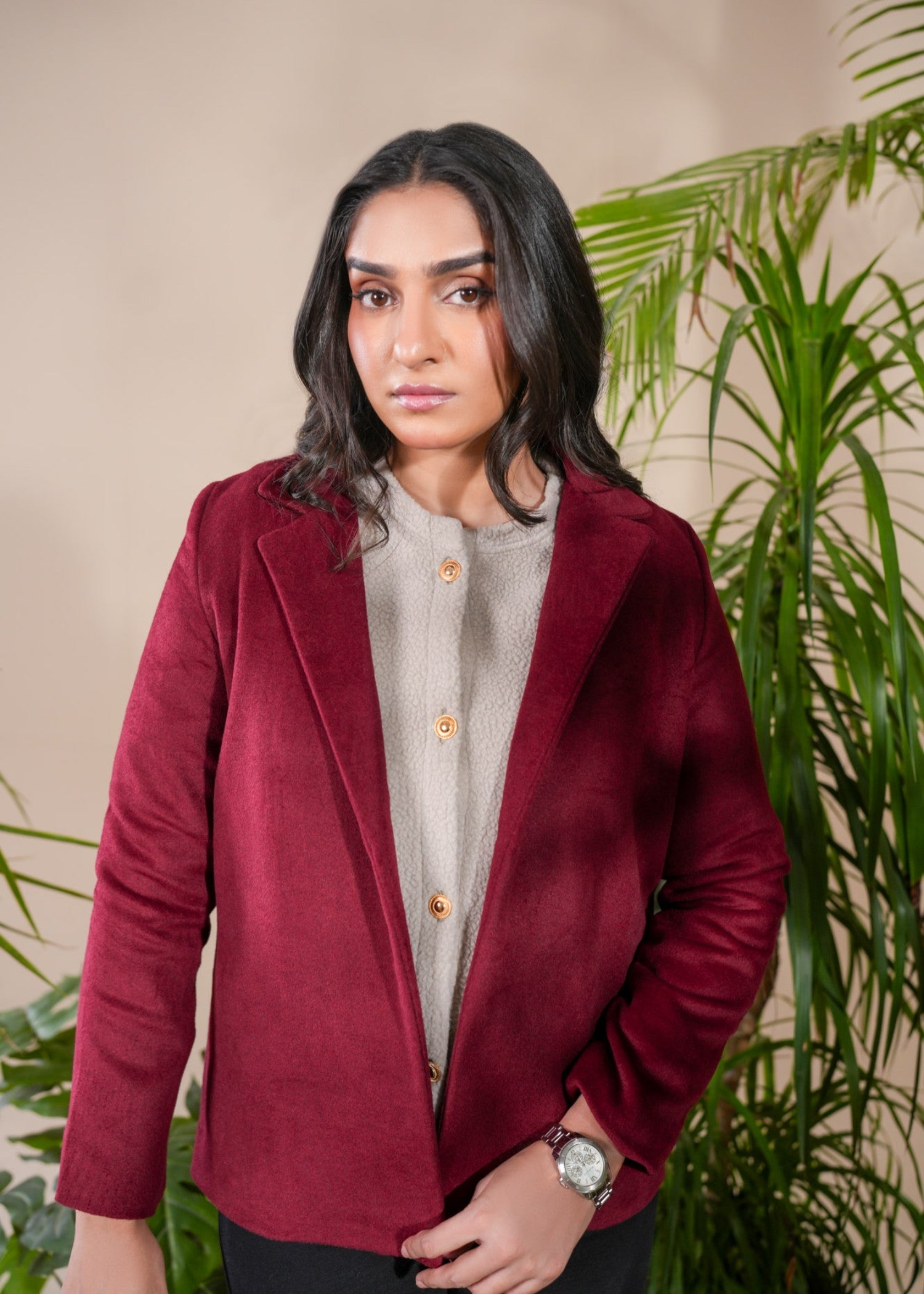 wool Coat in Maroon