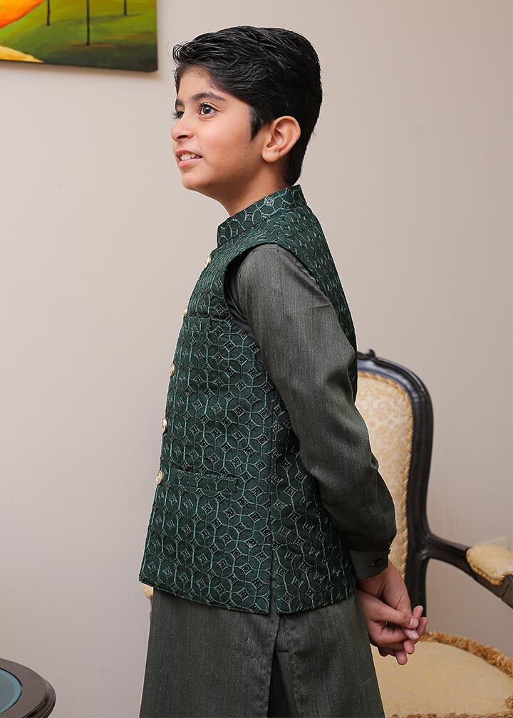 banarsi silk Waistcoat in Green