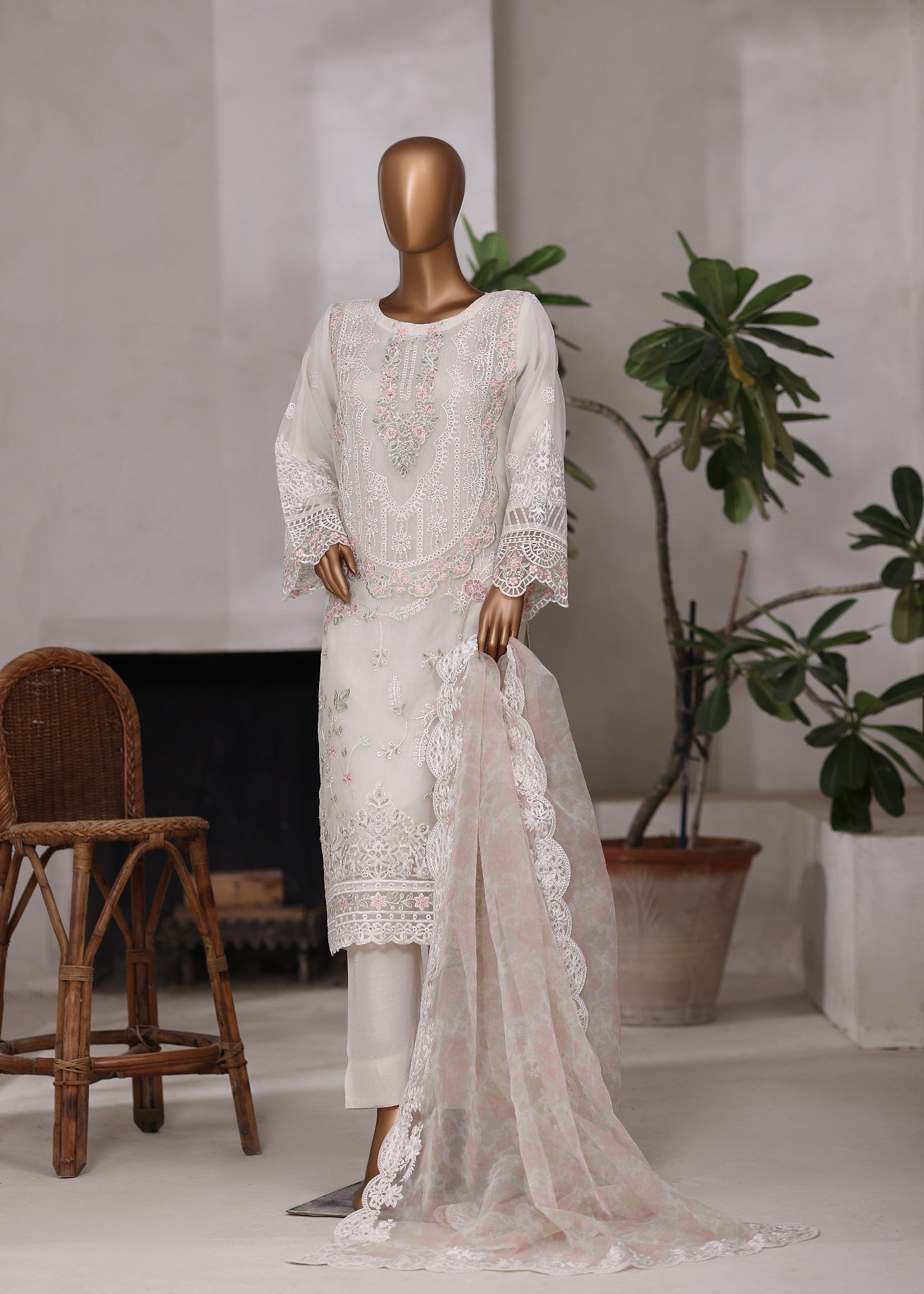 organza Kurta Set in Off-white
