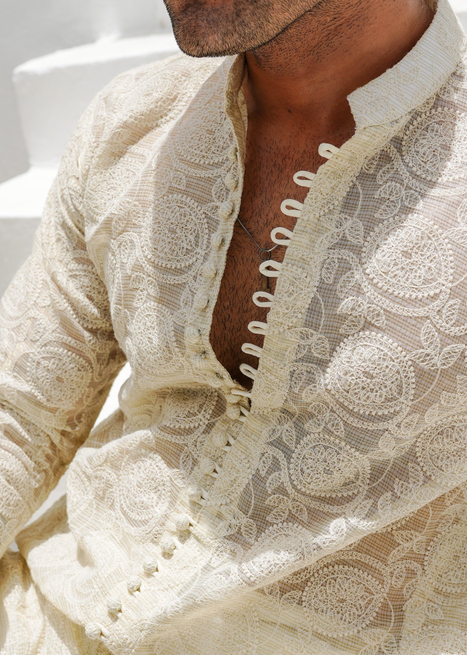 khaddi net Kurta in Beige