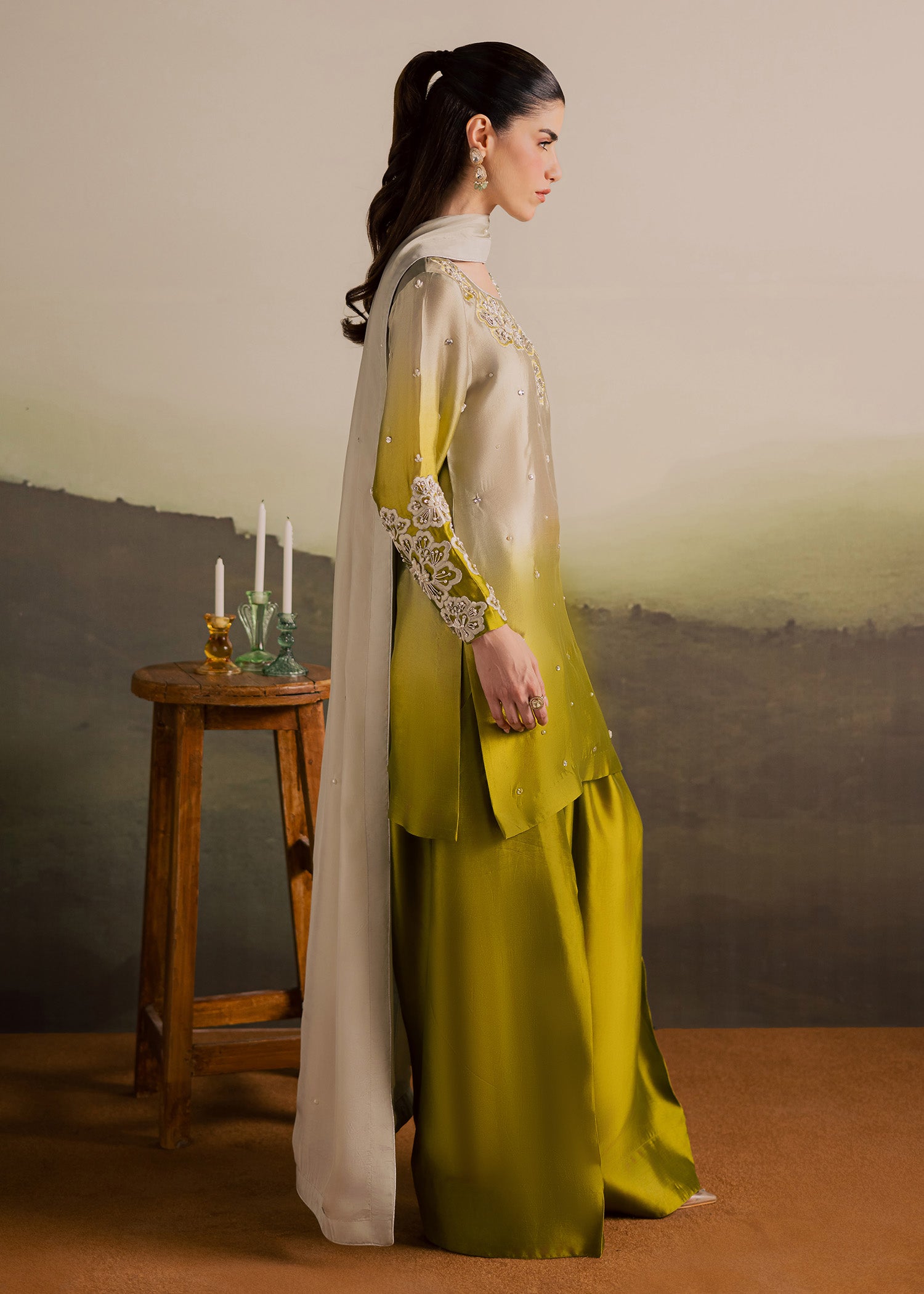 tussar silk Kurta Set in Olive green