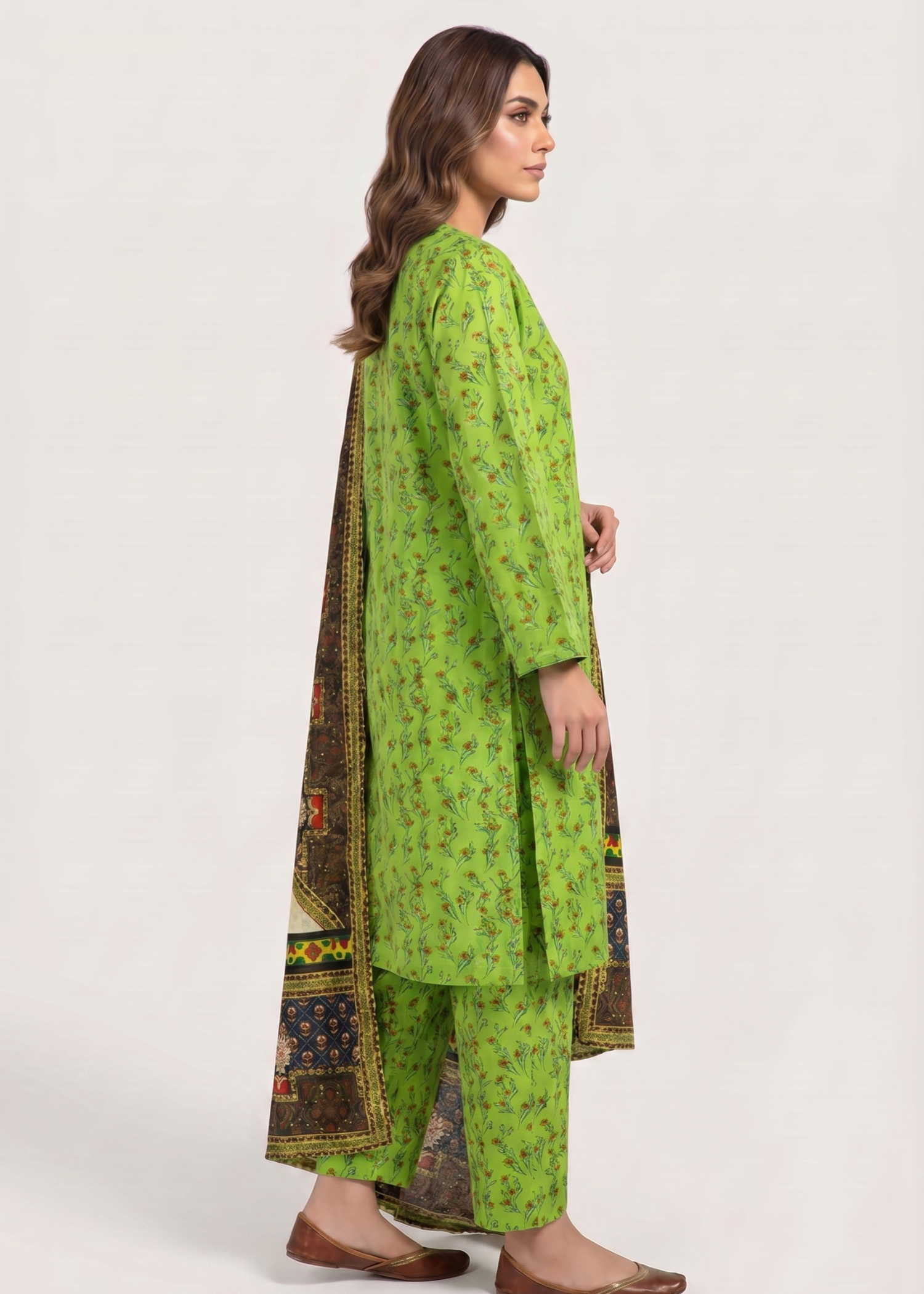 lawn Unstitched in Lime green