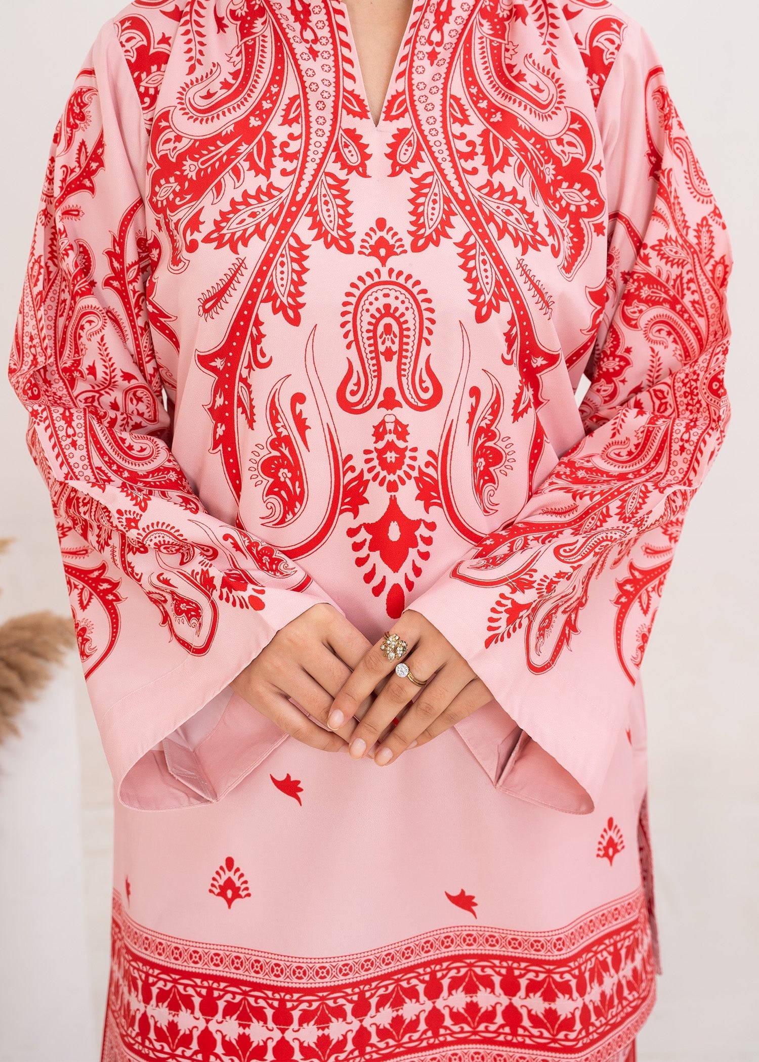 poly lawn Co Ord Sets in Blush pink, red