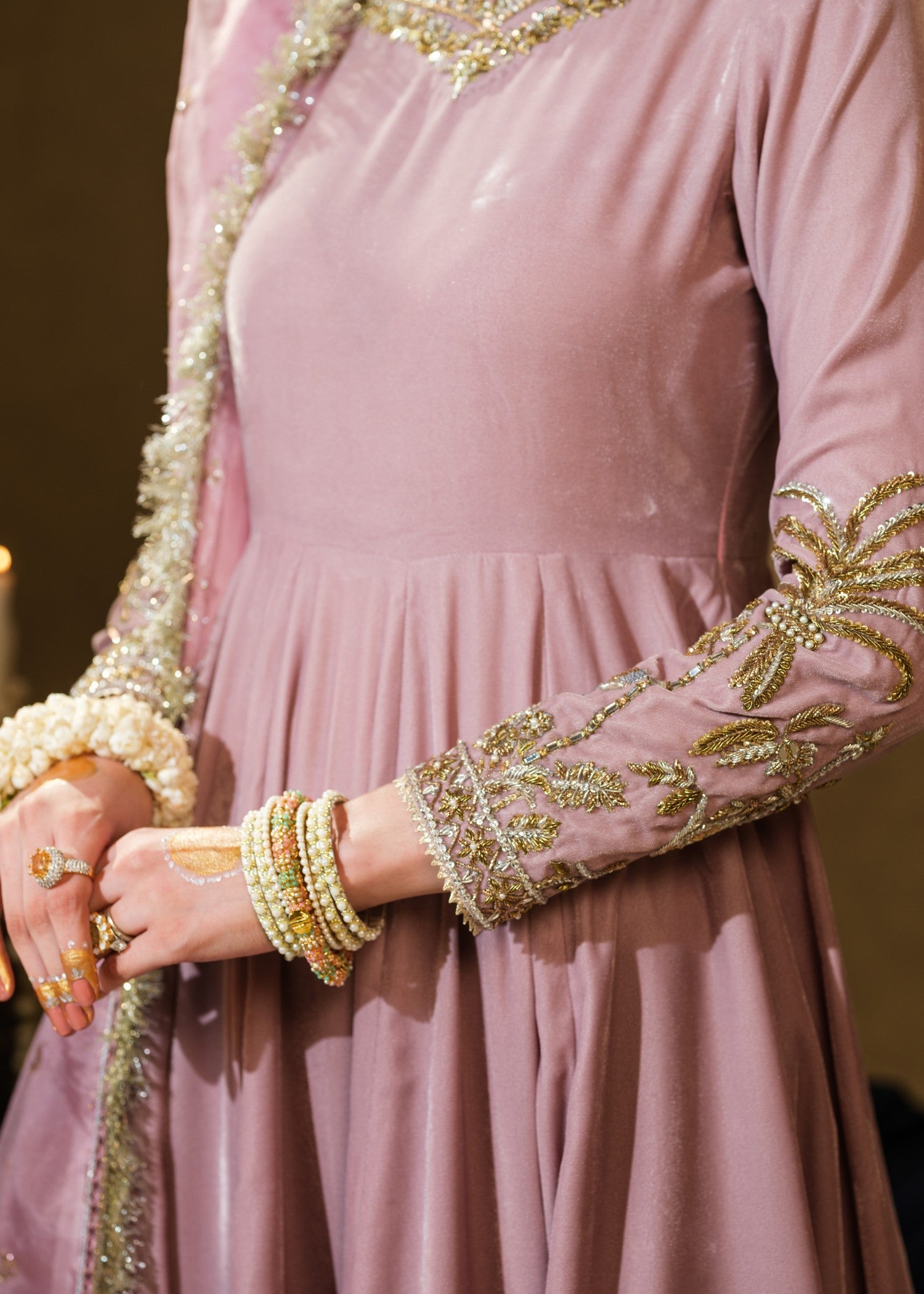 velvet Anarkali in Pink