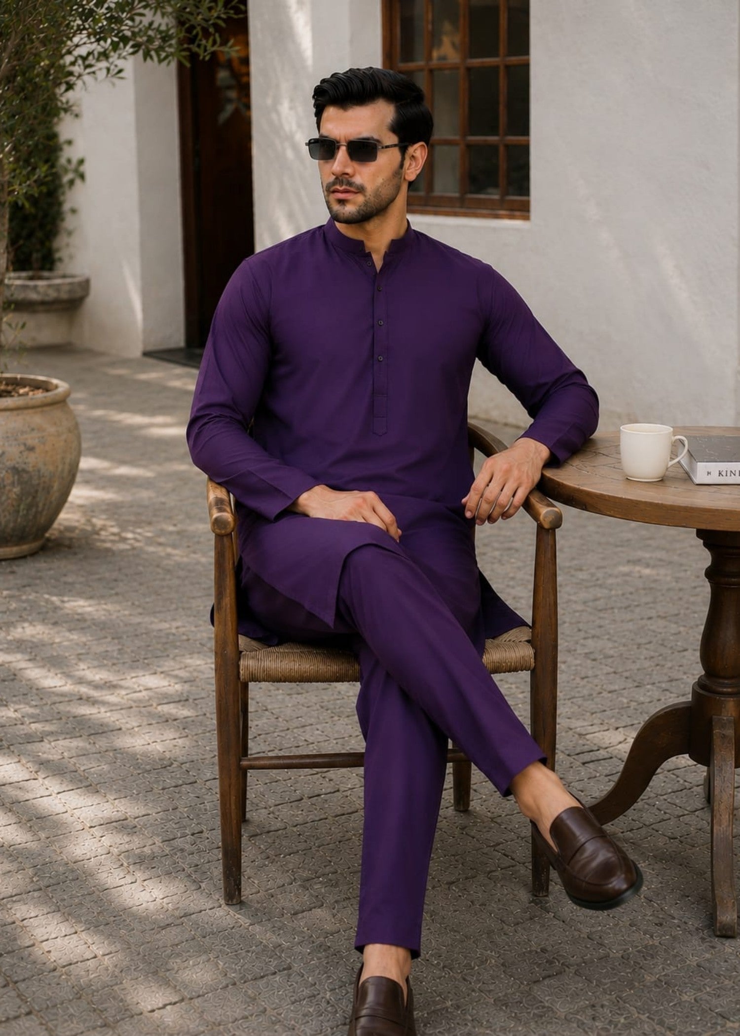 wash & wear Kurta Set in Plum purple