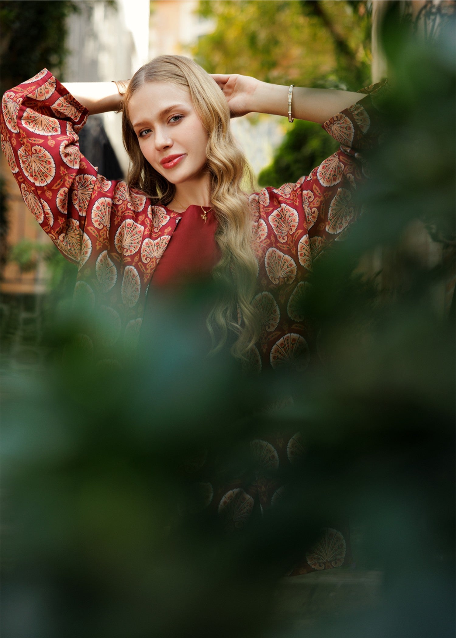 silk finish lawn Gown in Cardinal red