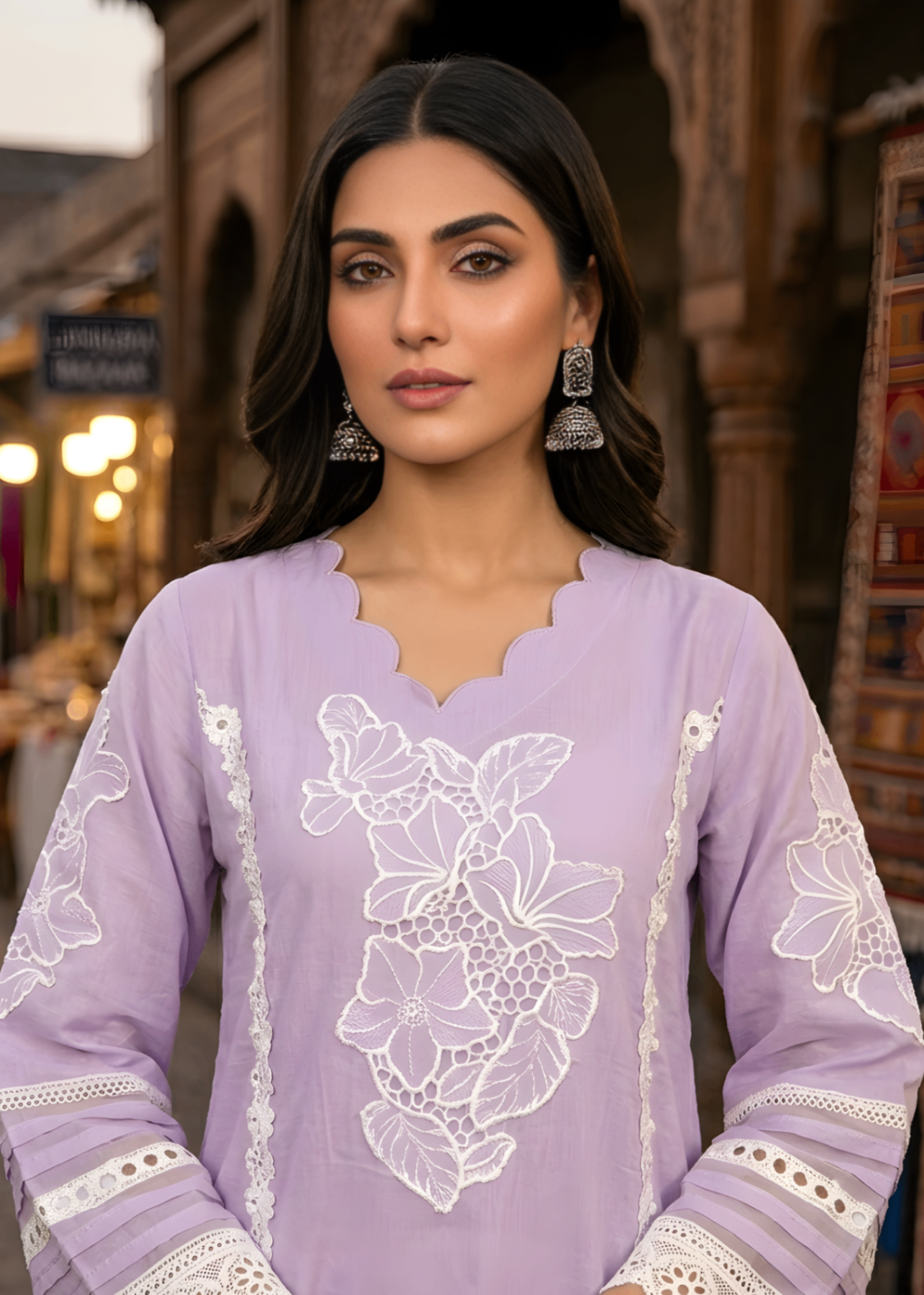 khaddi net Kurta Set in Purple mountain majesty