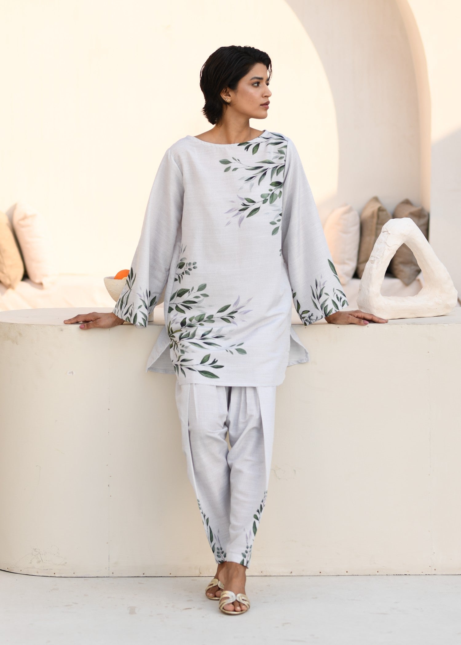 fine khaddar Co Ord Sets in Pastel grey