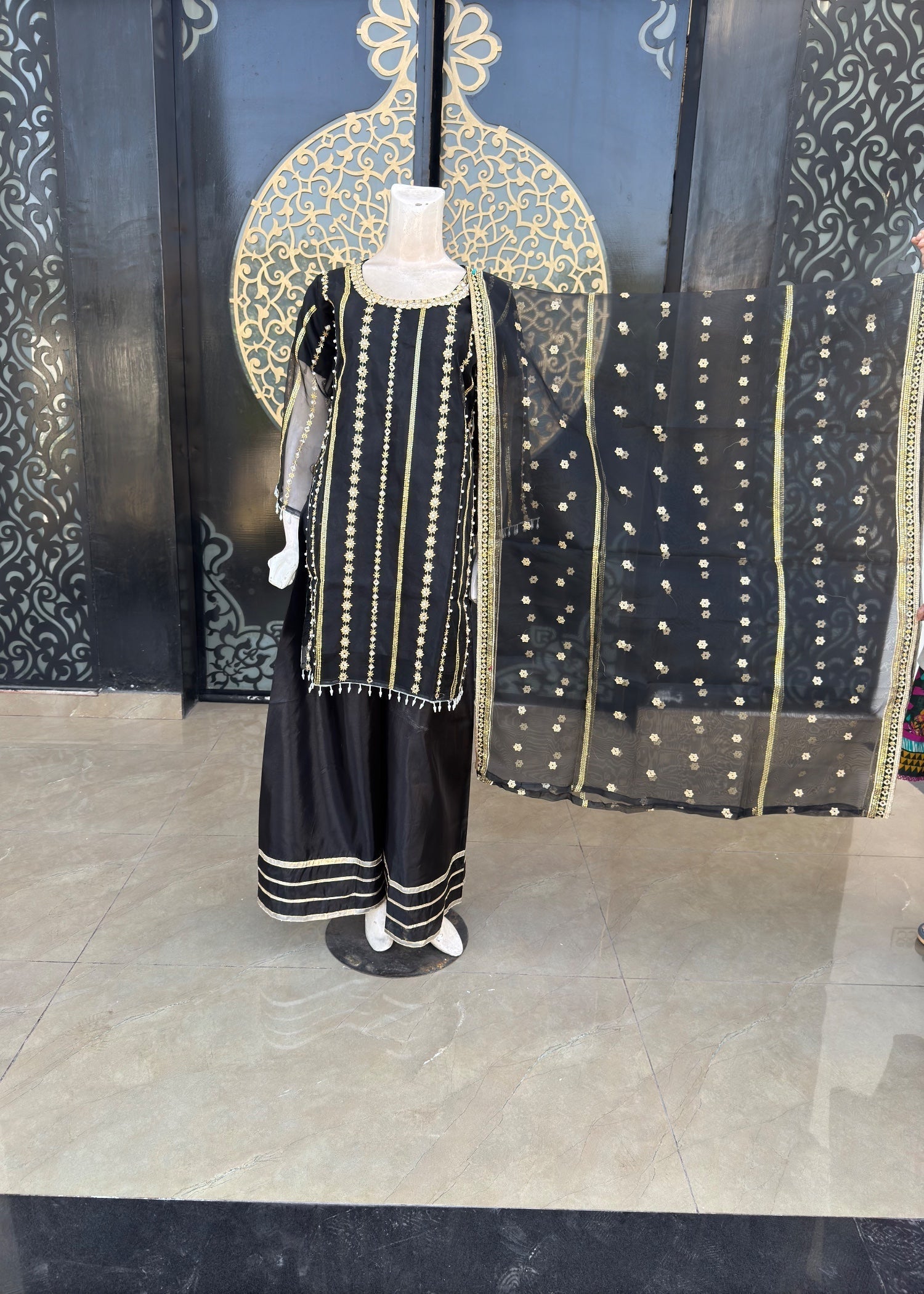 organza Sharara in Jet black