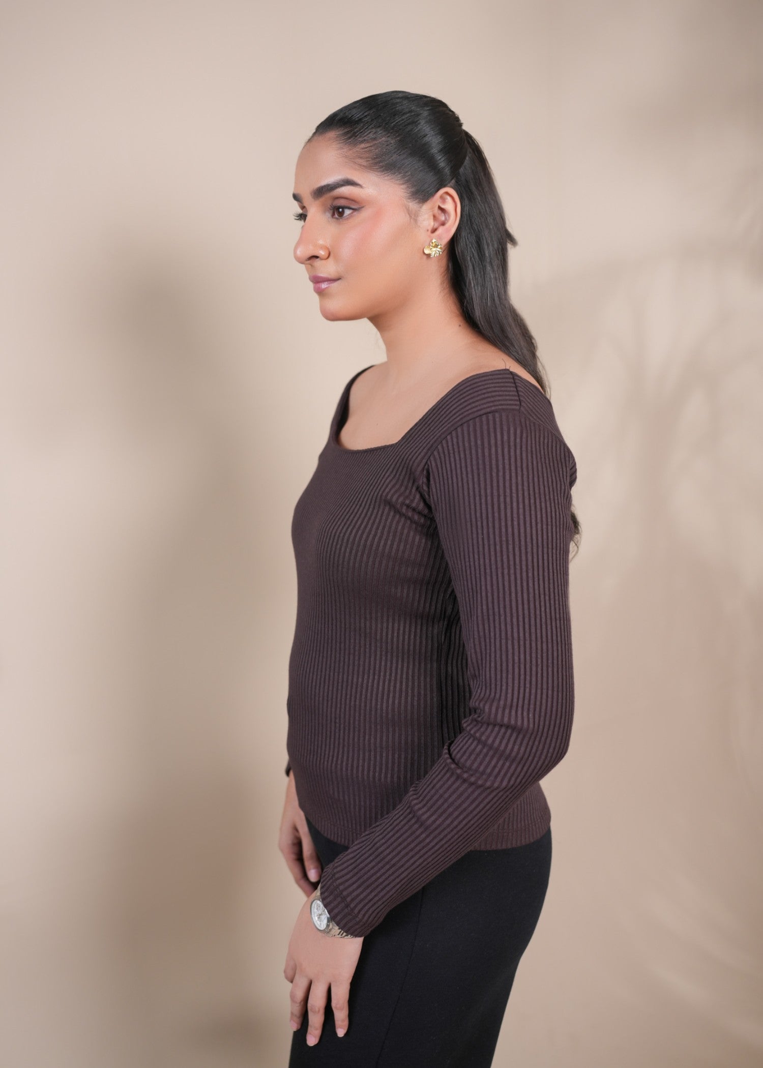 cotton pique Top in Chocolate brown