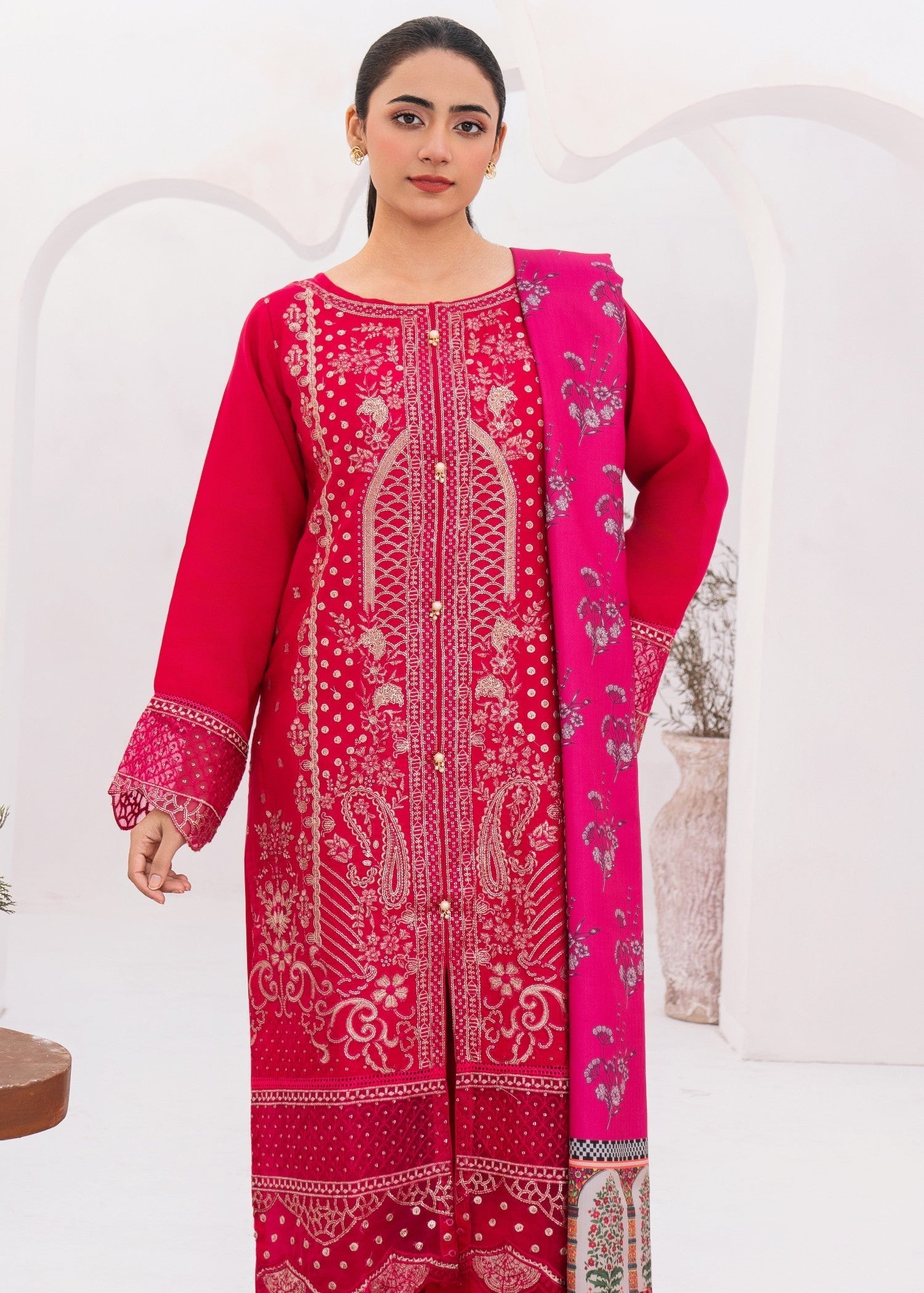 viscose Kurta Set in Shocking pink