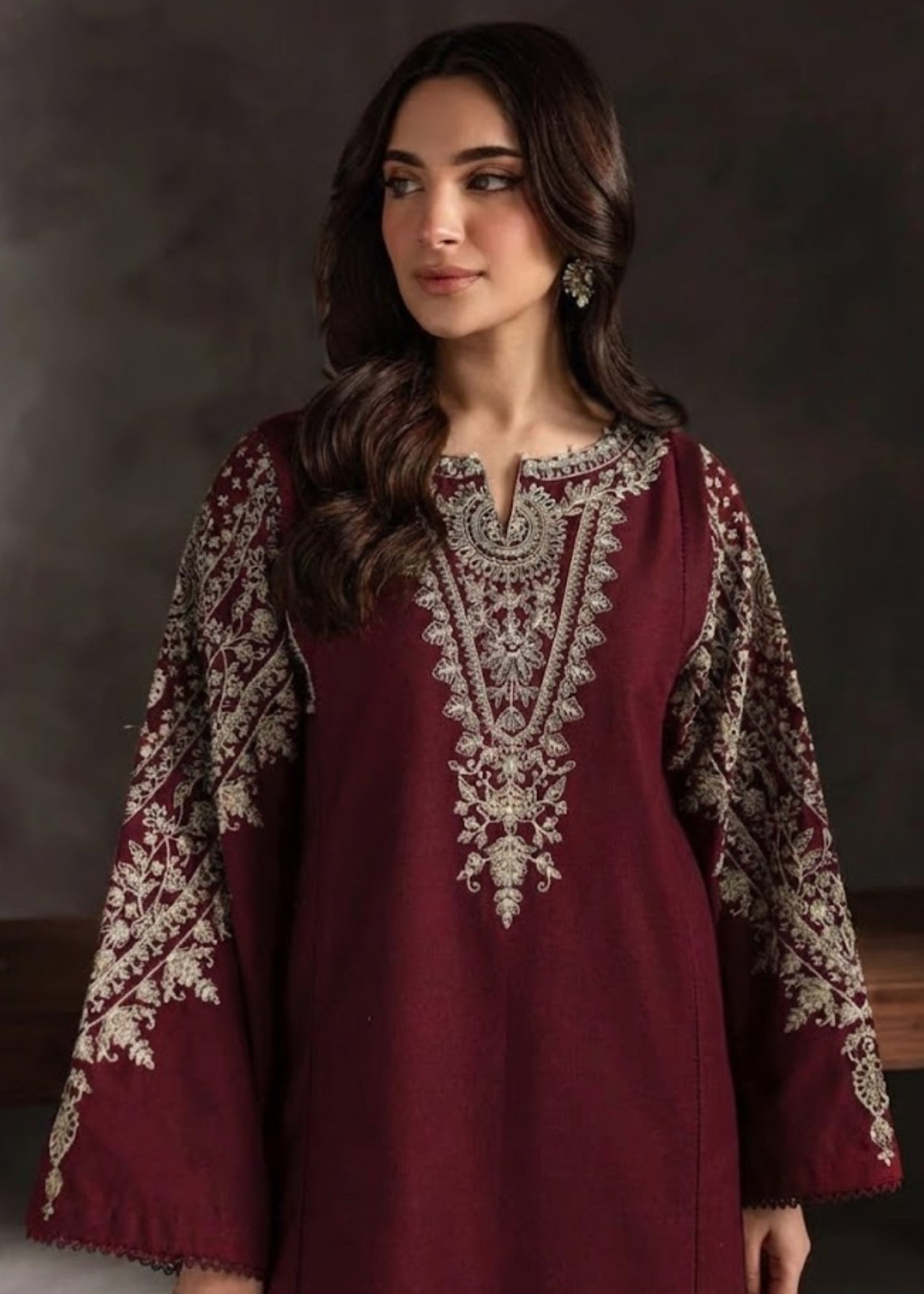 cambric Kurta Set in Maroon