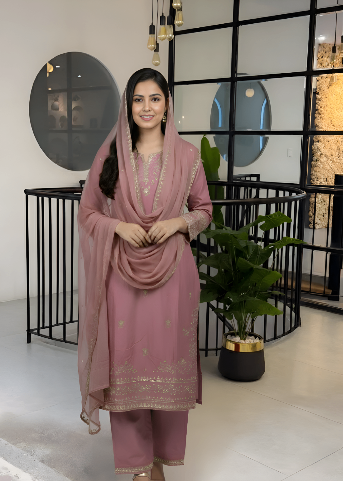 linen Kurta Set in Salmon pink