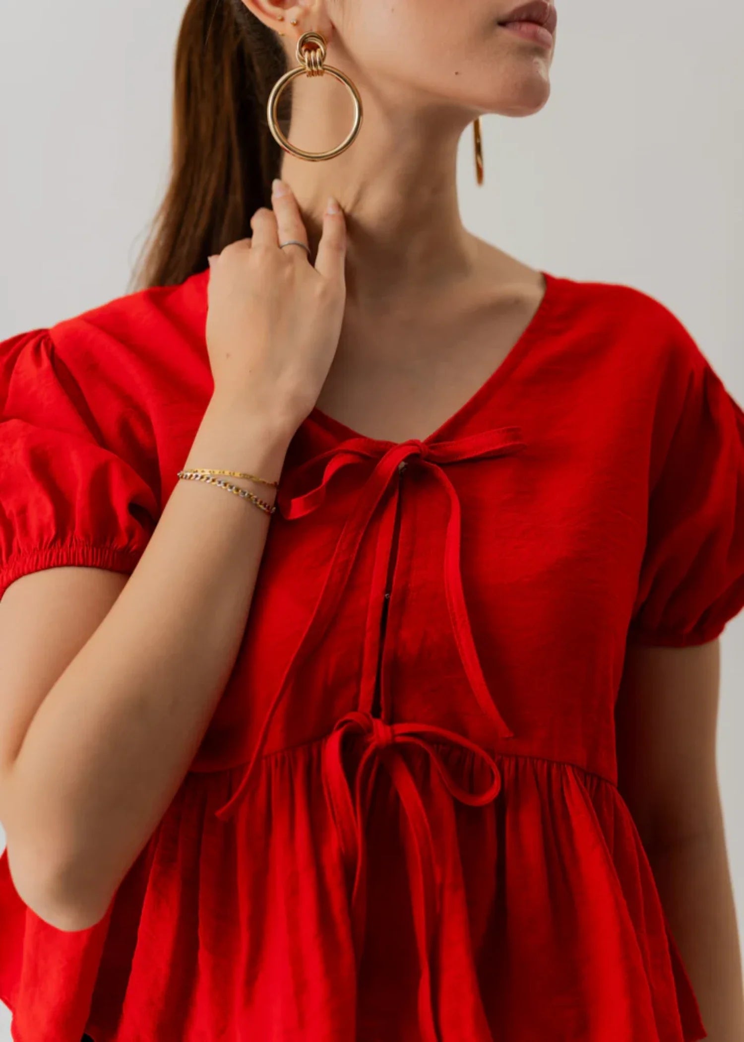 poly silk Top in Red