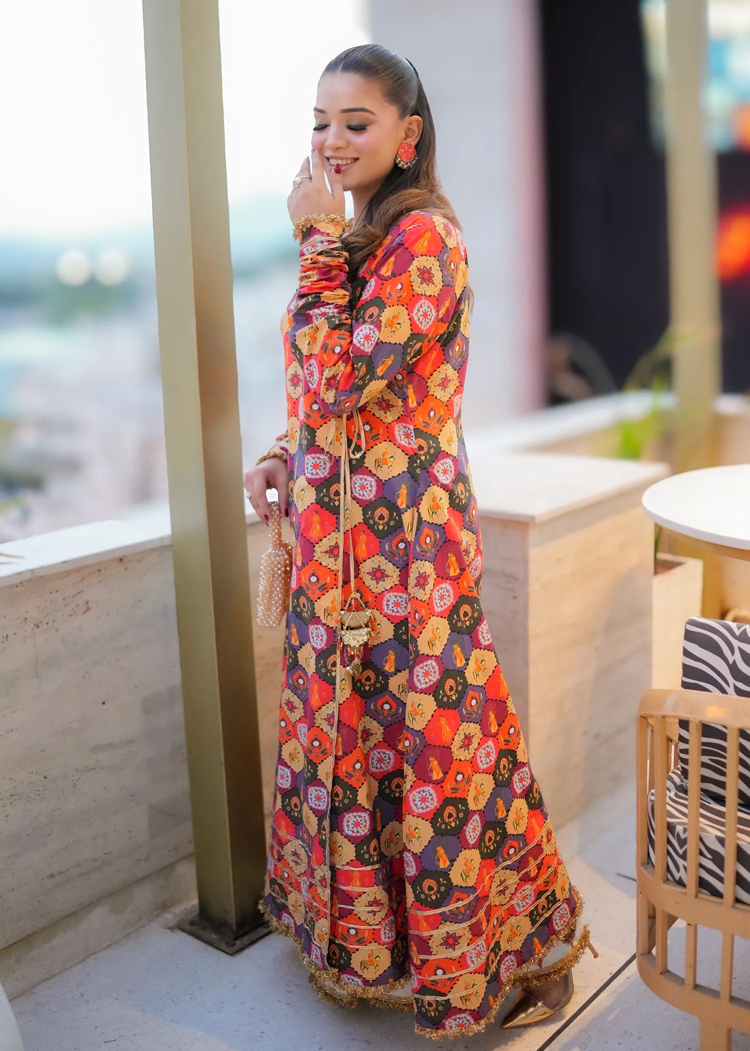 lawn Angrakha in Multi