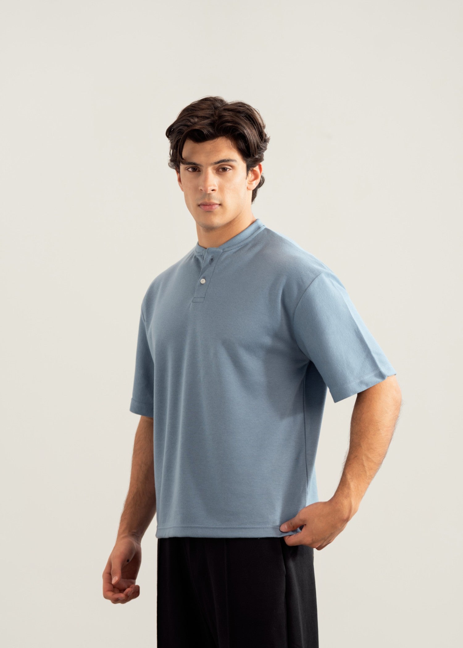 interlock knit T Shirt in Sky blue
