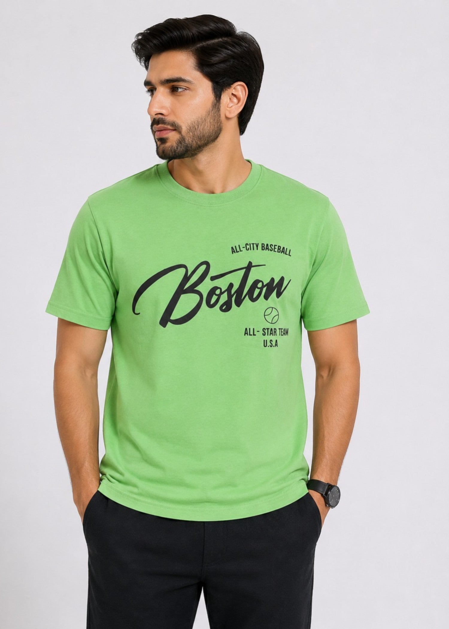 cotton T Shirt in Yellow green by Imagination Apparel