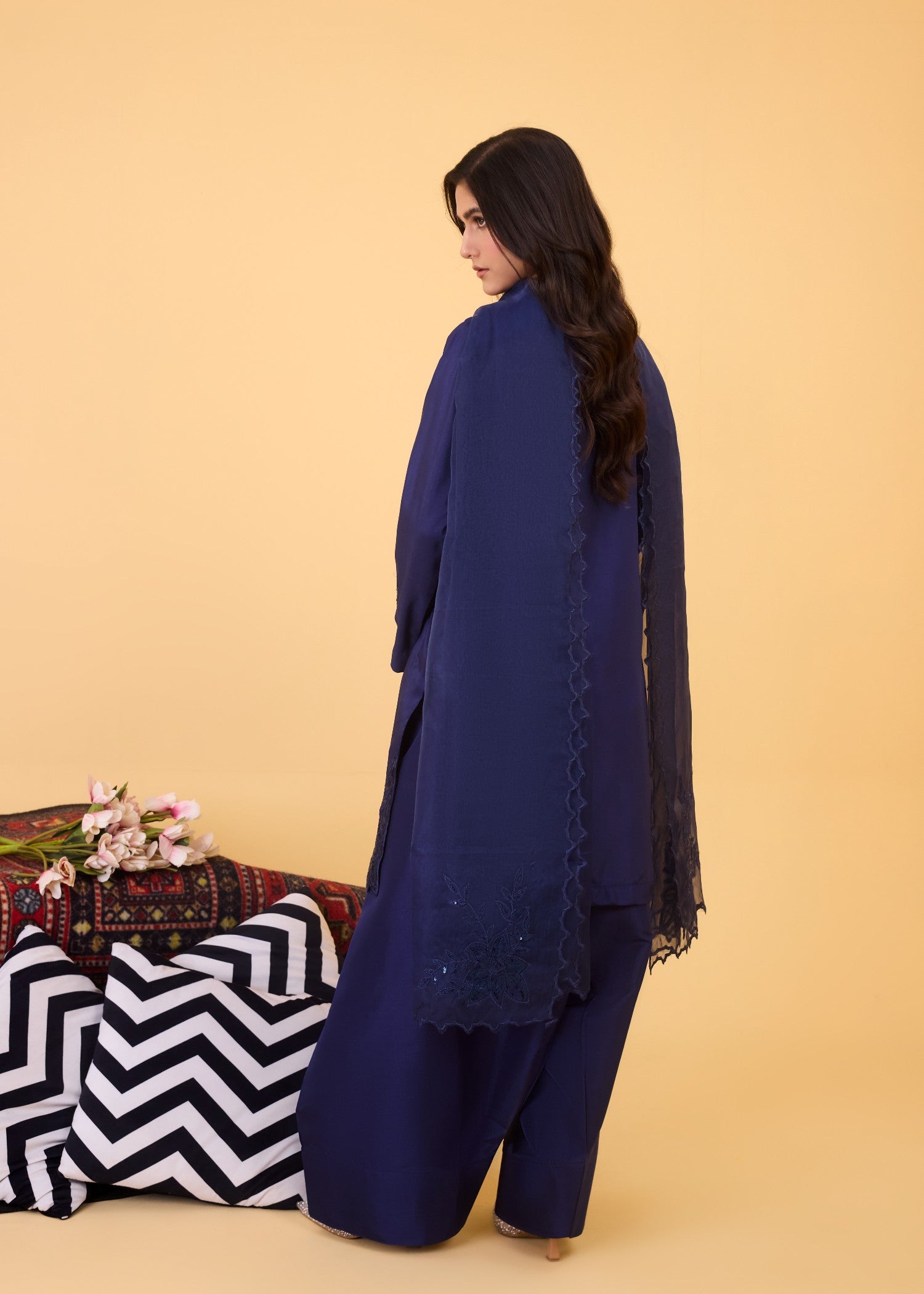 kattan silk Kurta Set in Navy blue