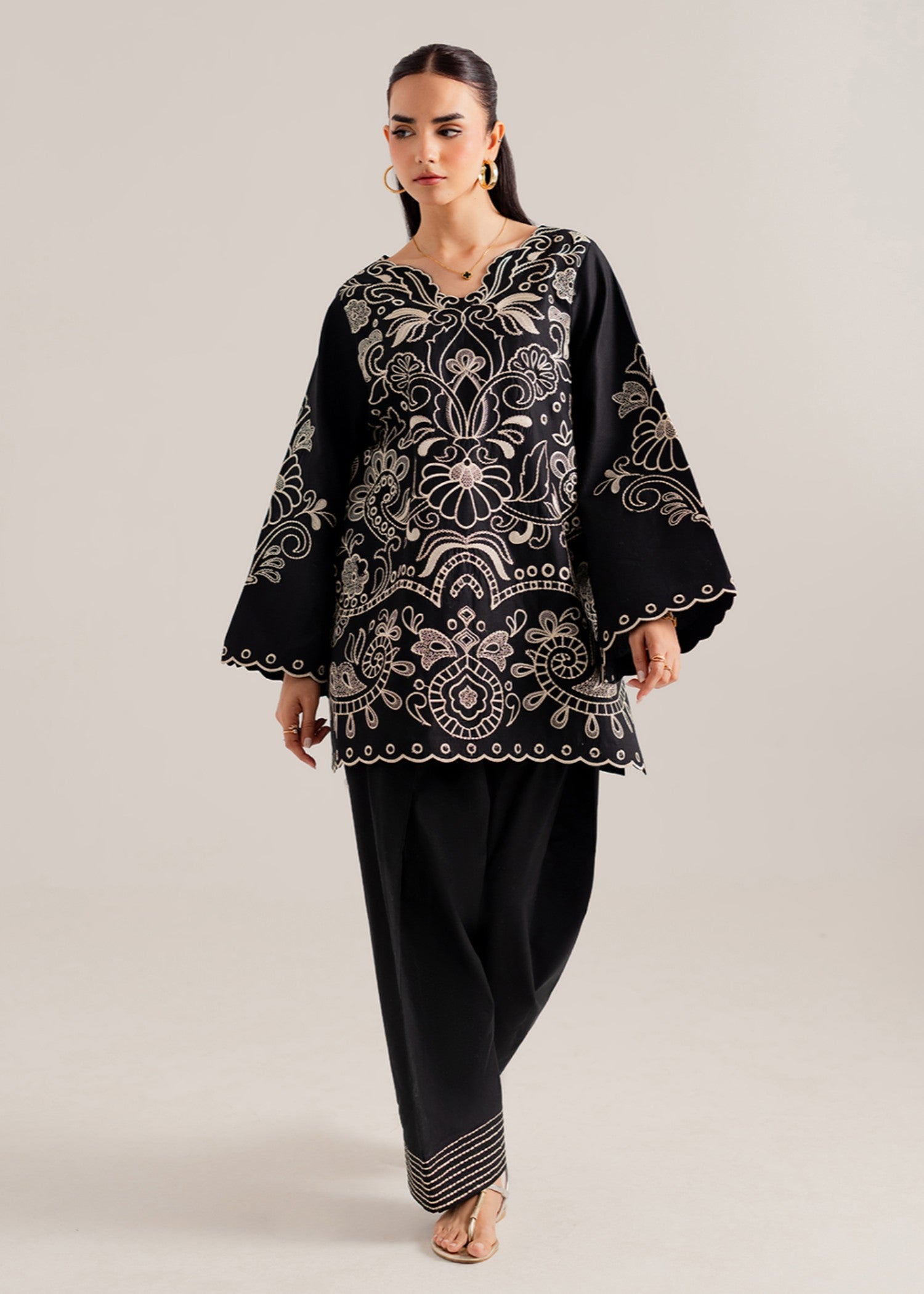 lawn cotton Co Ord Sets in Black