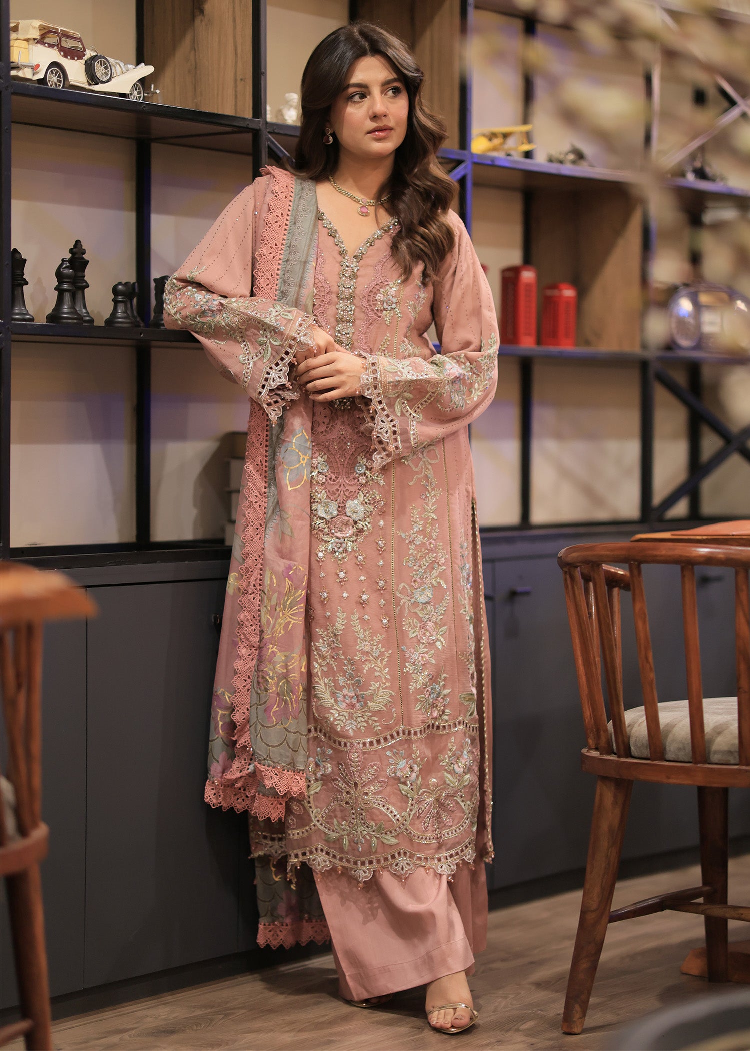 chiffon Kurta Set in Baby pink