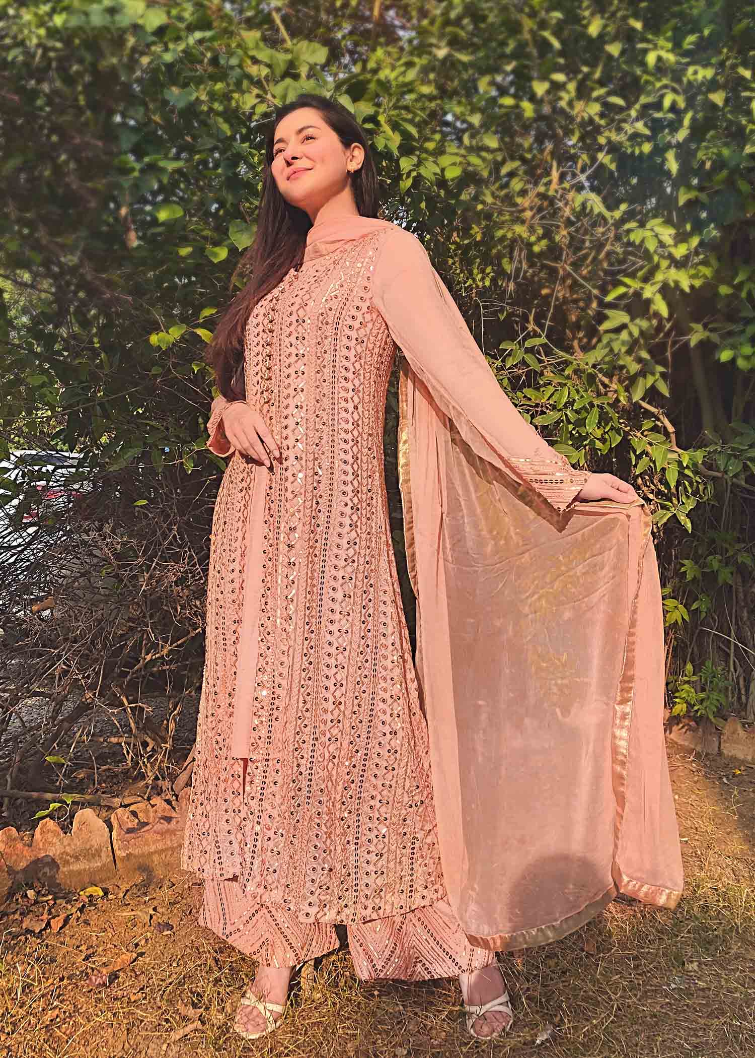 chiffon Gown in Peach pink