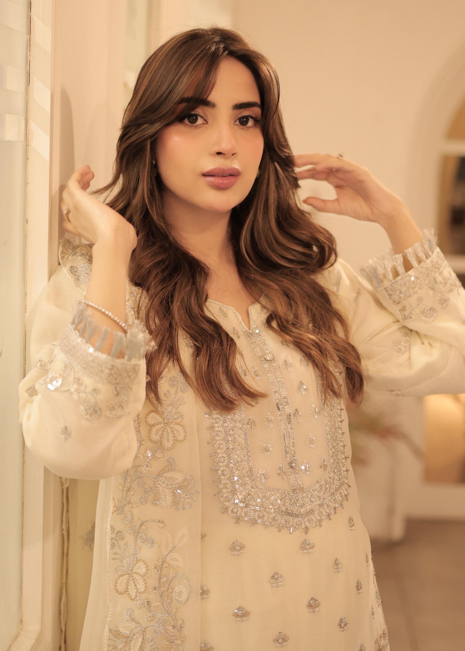 chiffon Kurta Set in Cream