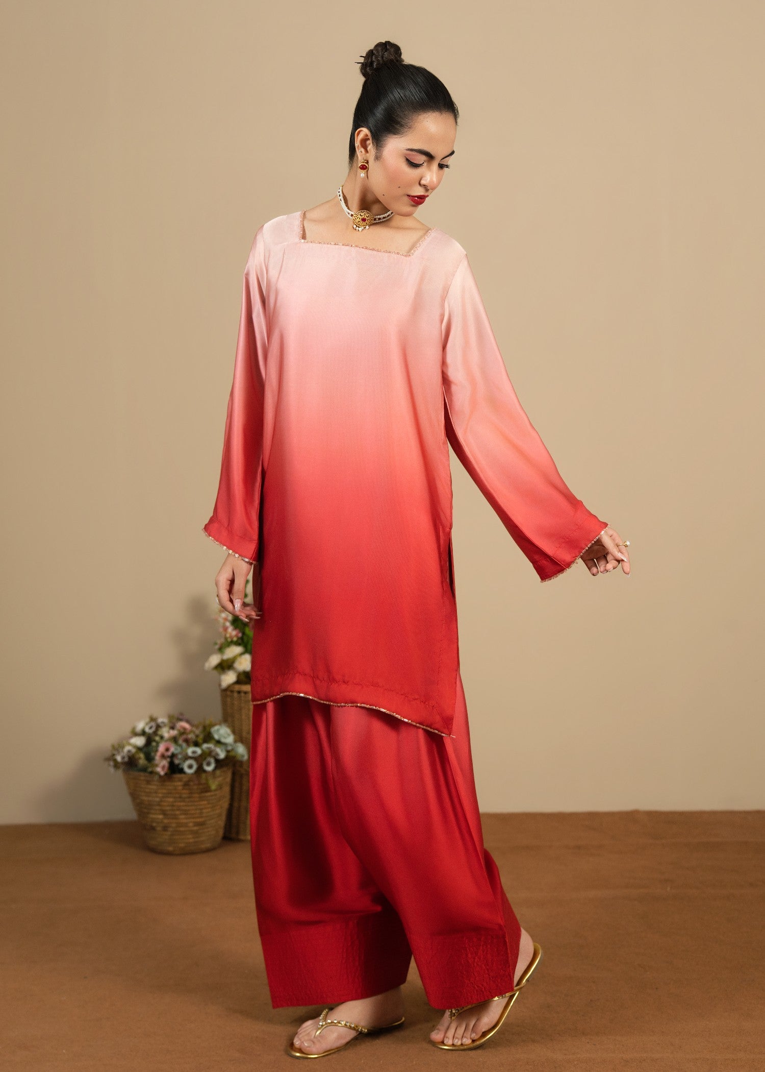 silk Kurta Set in Vivid pink
