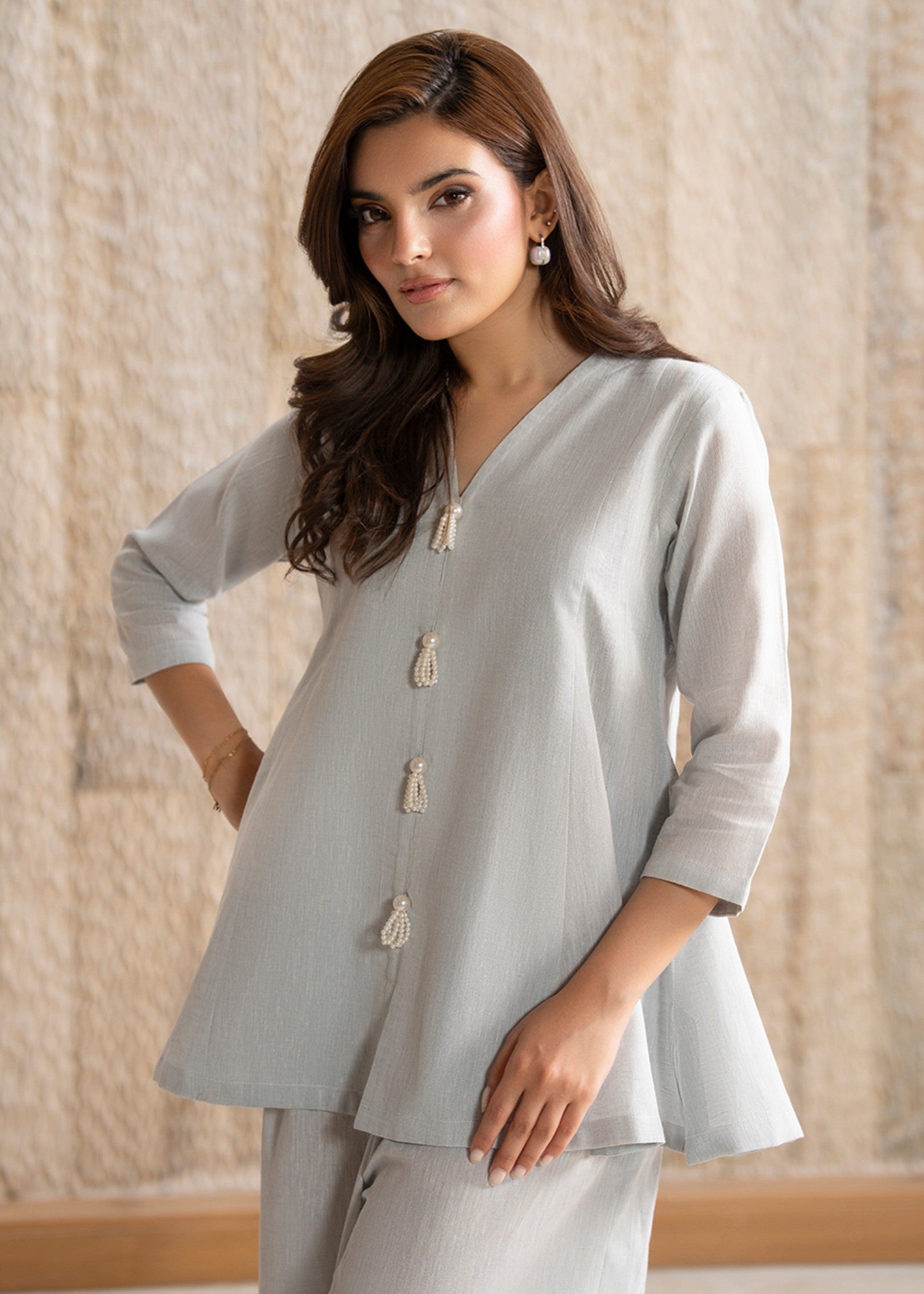 irish linen Co ord Sets in Light grey