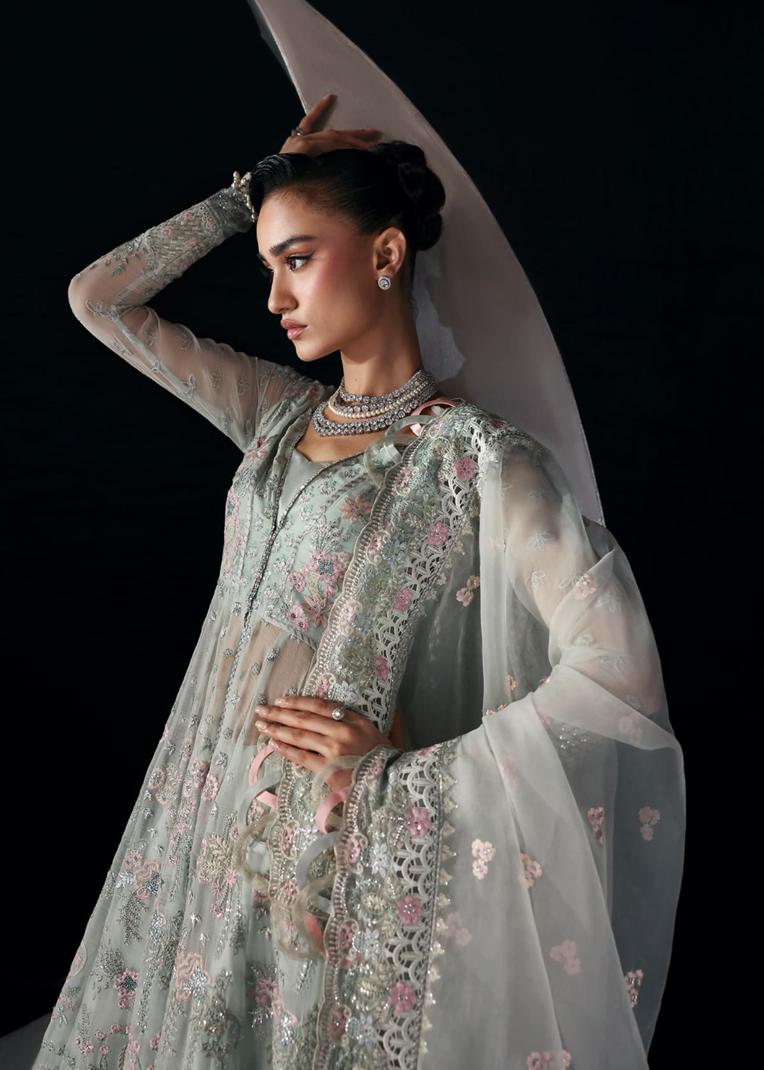 chiffon Lehenga in Powder blue