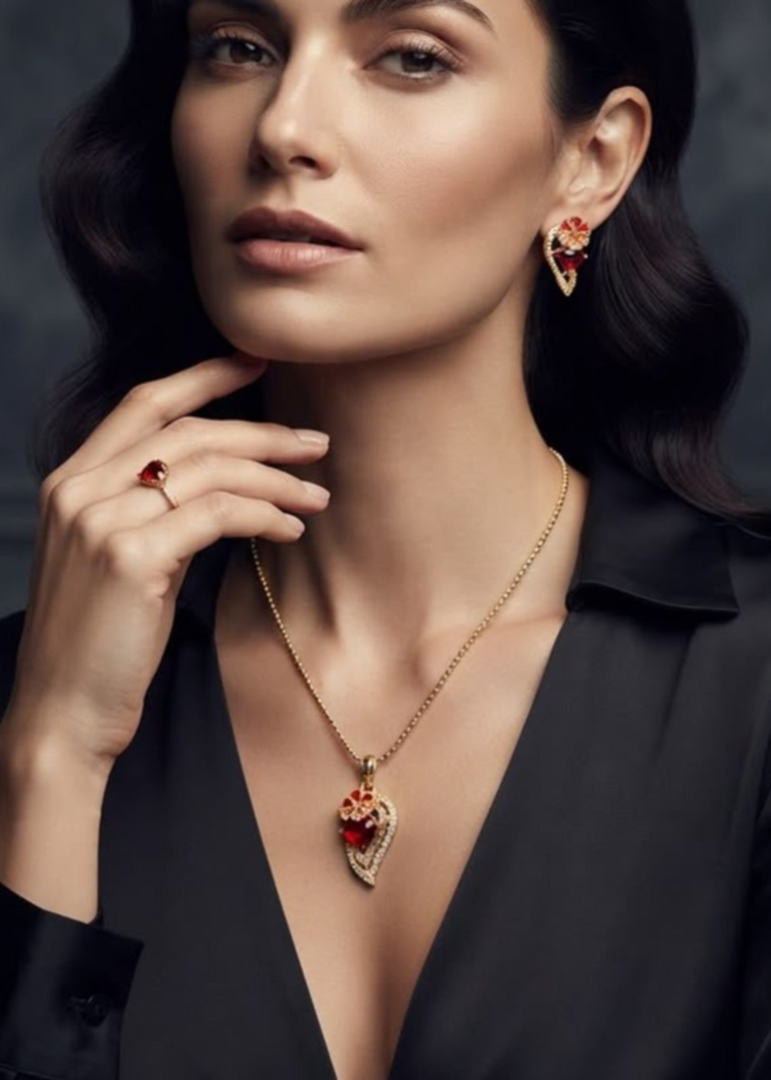 Jewelry Set in Maroon, gold Color by - Trendy Women Jewelry Set WNV3041