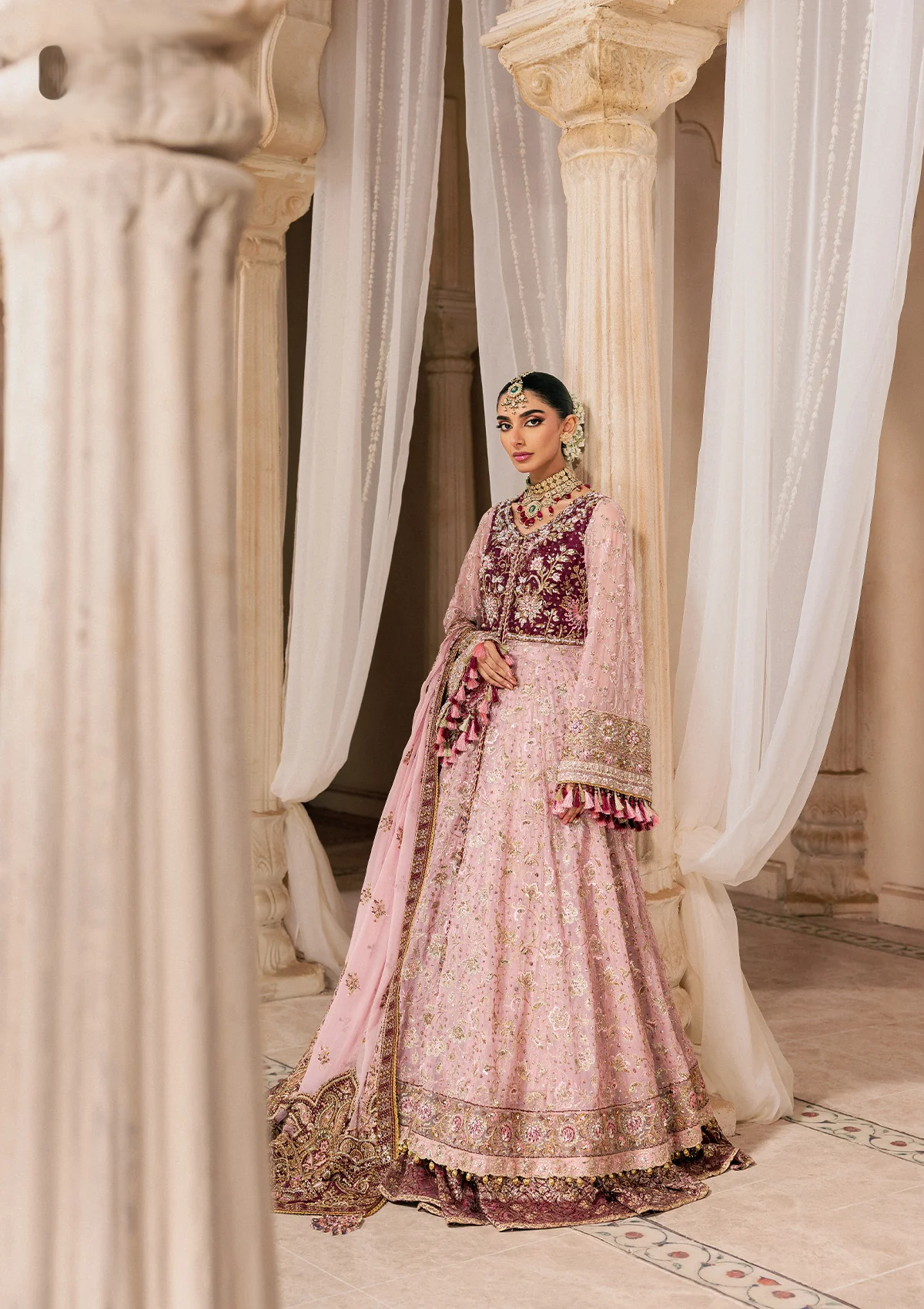 organza Sharara in Pink, maroon