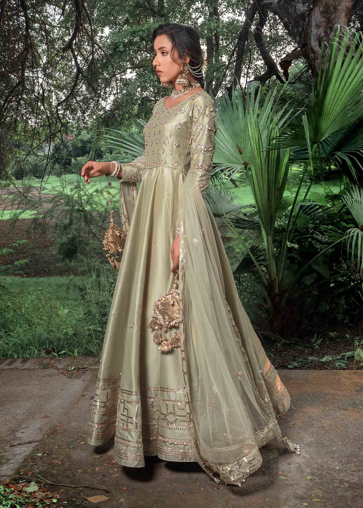 silk Pishwas in Mint green
