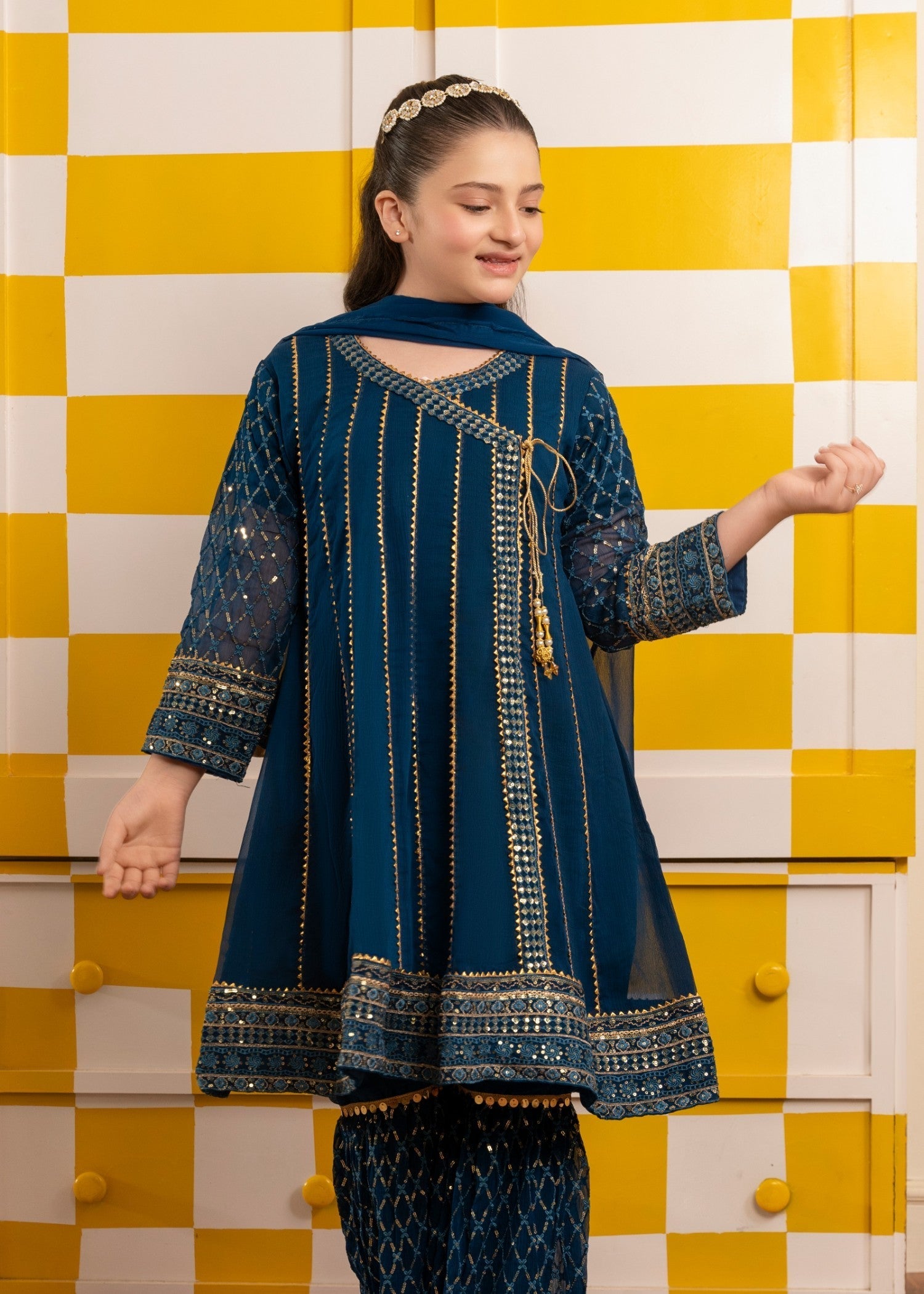 chiffon Short Frock in Teal