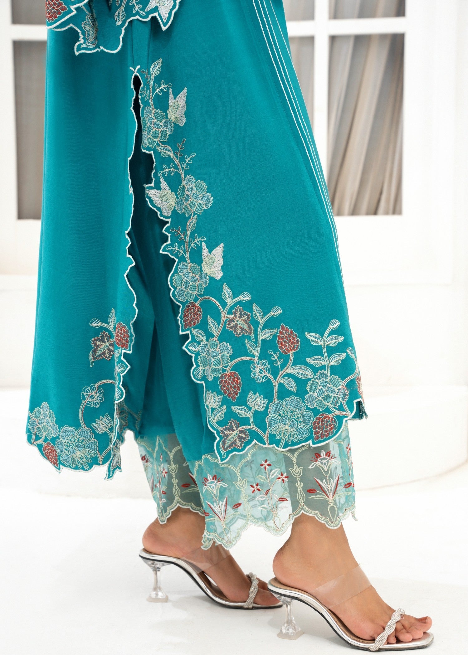 crepe Kurta Set in Sea green
