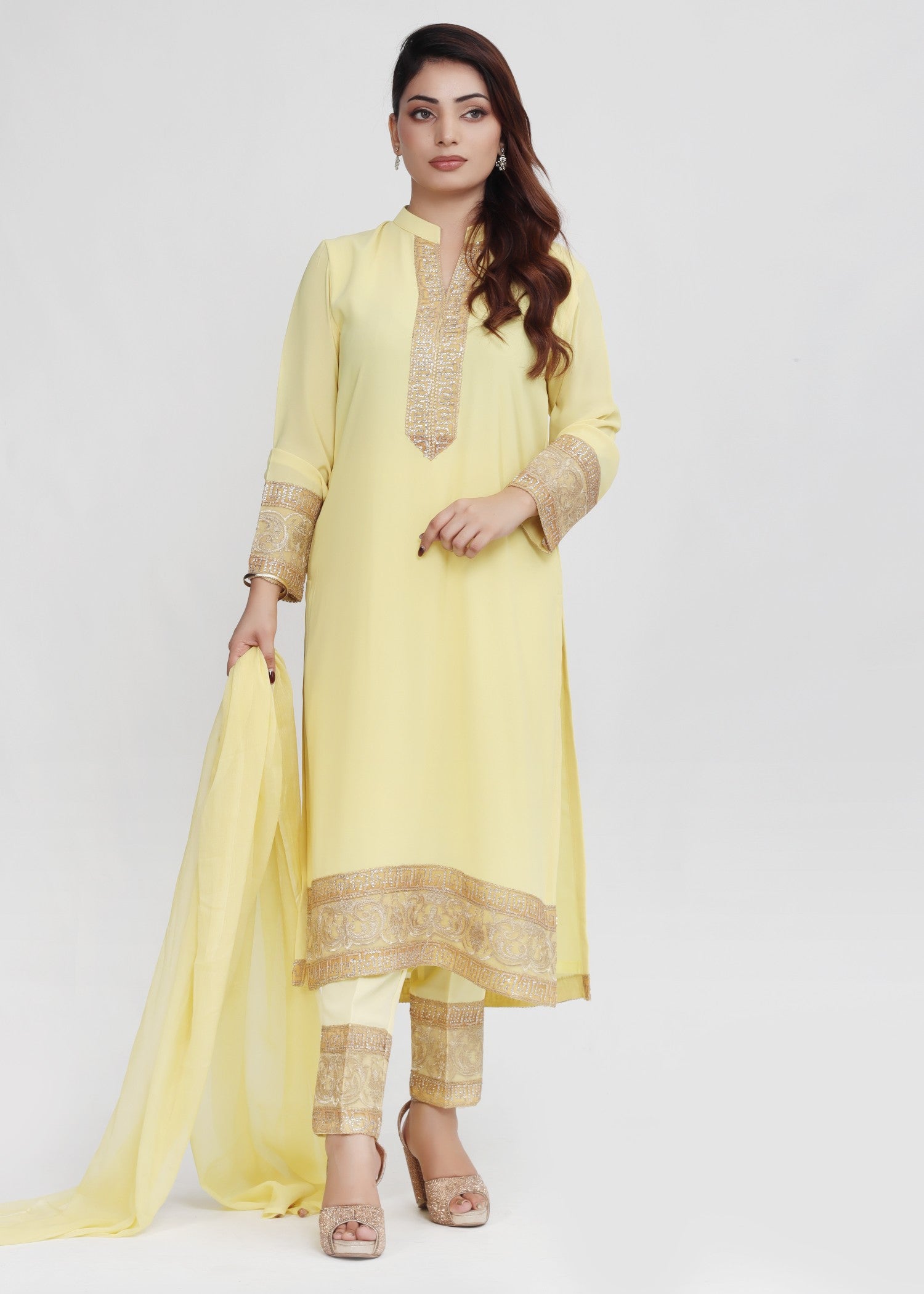georgette chiffon Kurta Set in Lemon