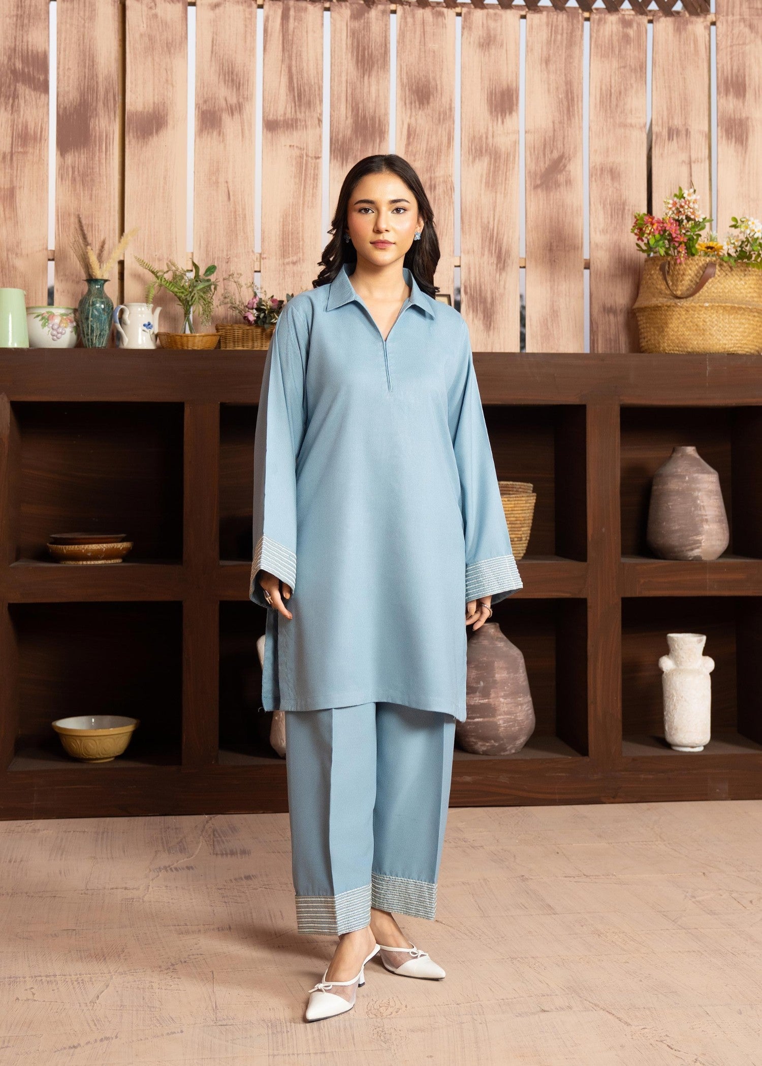 linen Kurta Set in Sky